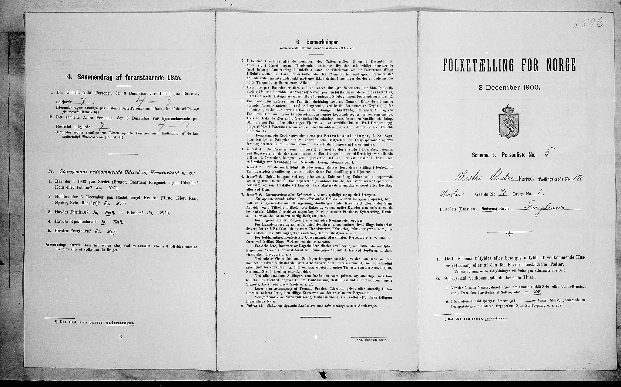 SAH, 1900 census for Vestre Slidre, 1900, p. 747