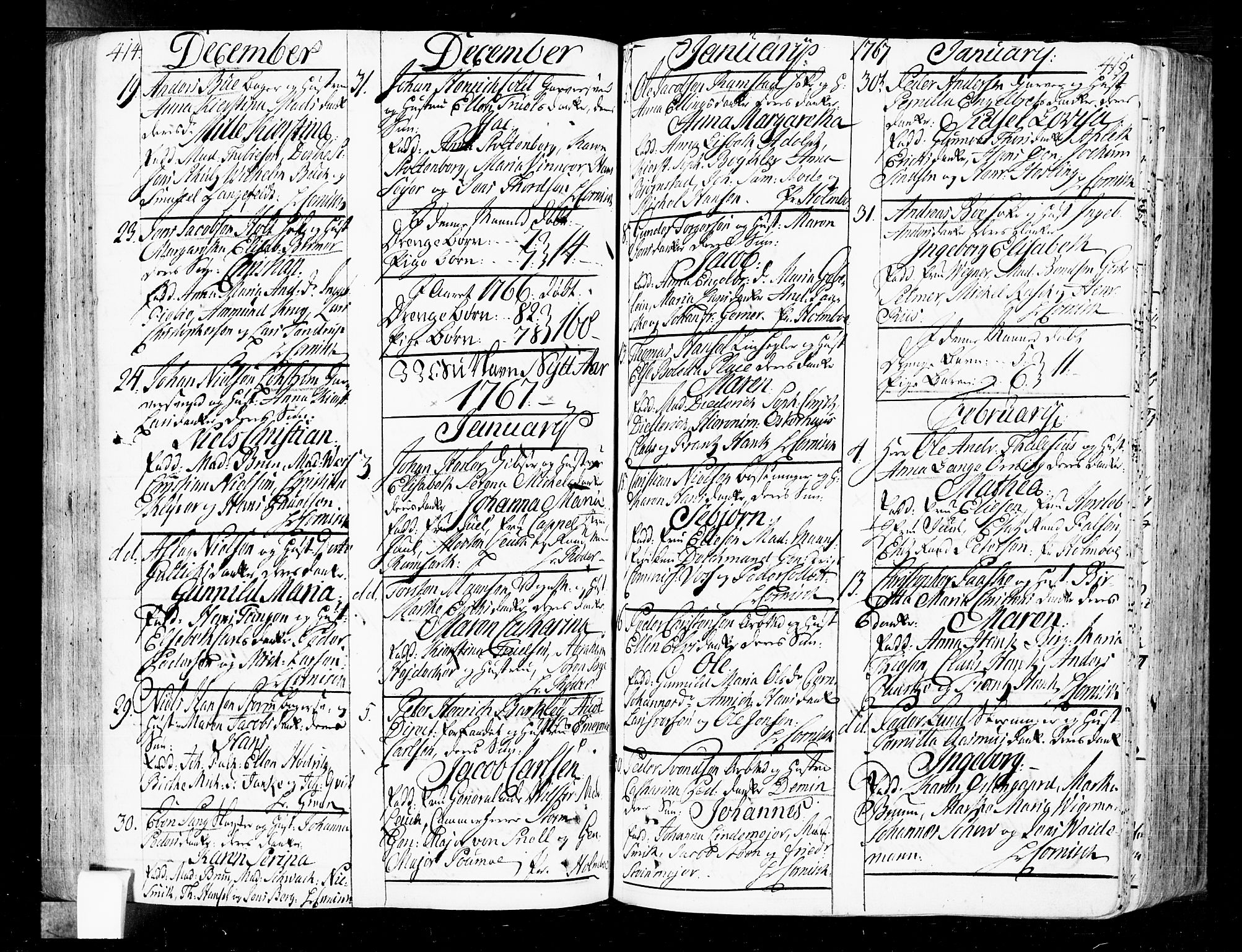 Oslo domkirke Kirkebøker, SAO/A-10752/F/Fa/L0004: Parish register (official) no. 4, 1743-1786, p. 414-415