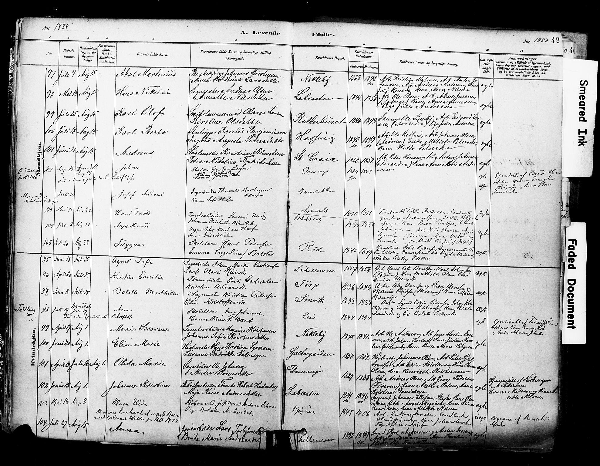 Glemmen prestekontor Kirkebøker, SAO/A-10908/F/Fa/L0011: Parish register (official) no. 11, 1878-1917, p. 42