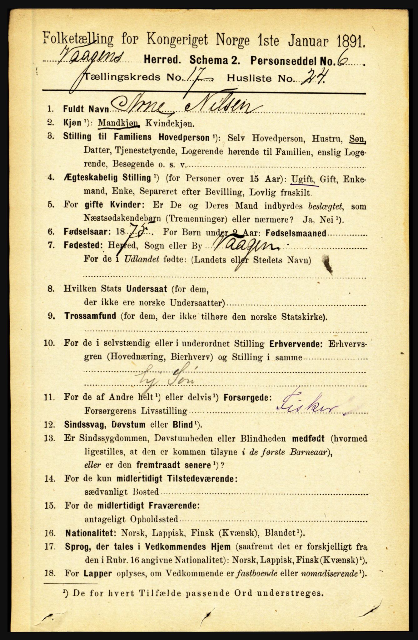 RA, 1891 census for 1865 Vågan, 1891, p. 5060