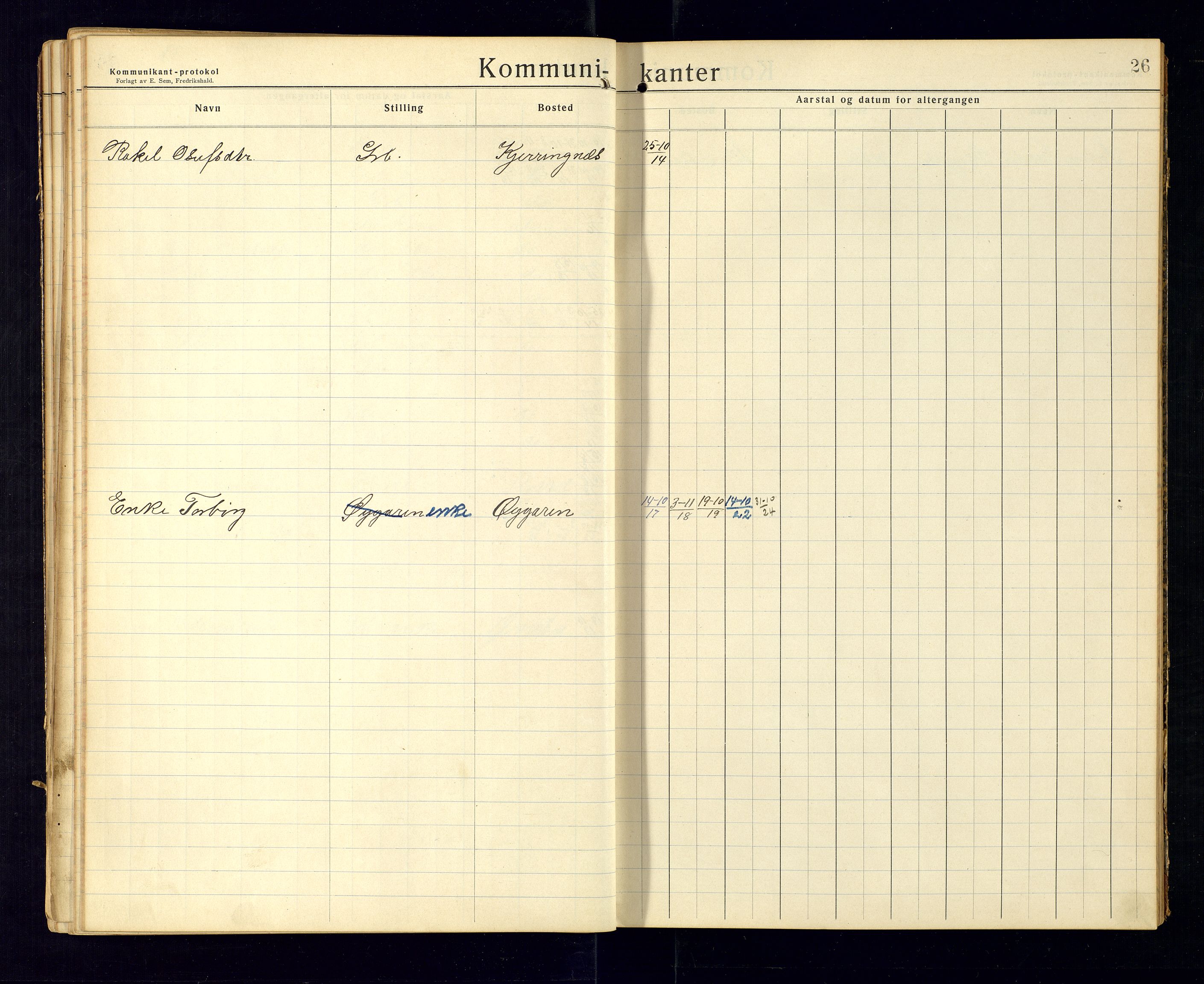 Bjelland sokneprestkontor, AV/SAK-1111-0005/F/Fc/Fca/L0002: Communicants register no. C-3, 1912-1958, p. 26
