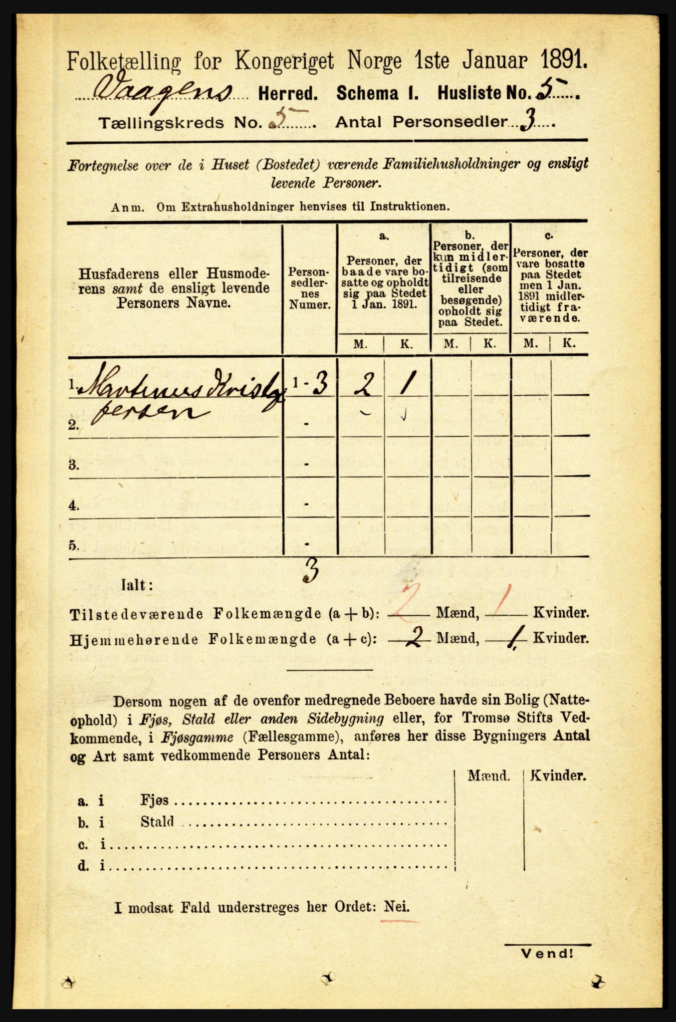 RA, 1891 census for 1865 Vågan, 1891, p. 1554