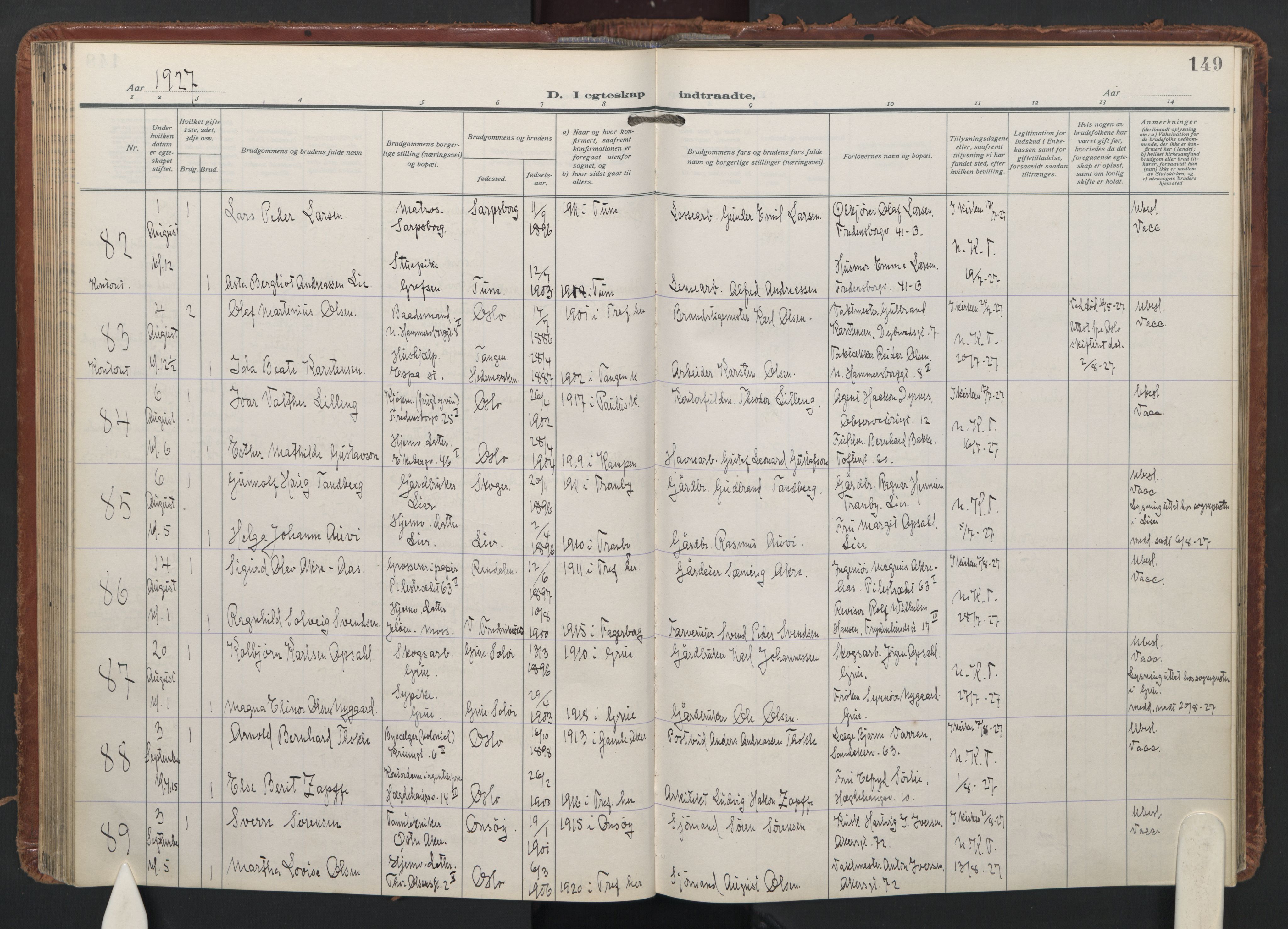 Trefoldighet prestekontor Kirkebøker, AV/SAO-A-10882/F/Fc/L0009: Parish register (official) no. III 9, 1922-1936, p. 149