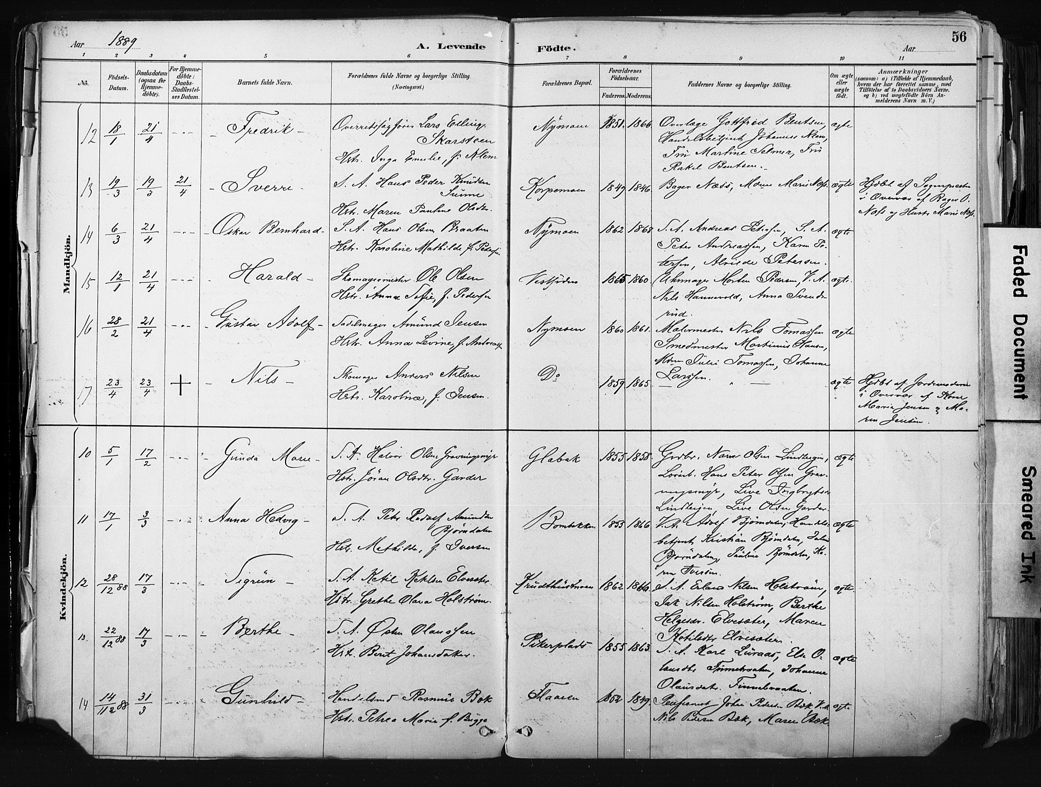 Kongsberg kirkebøker, AV/SAKO-A-22/F/Fb/L0002: Parish register (official) no. II 2, 1886-1896, p. 56