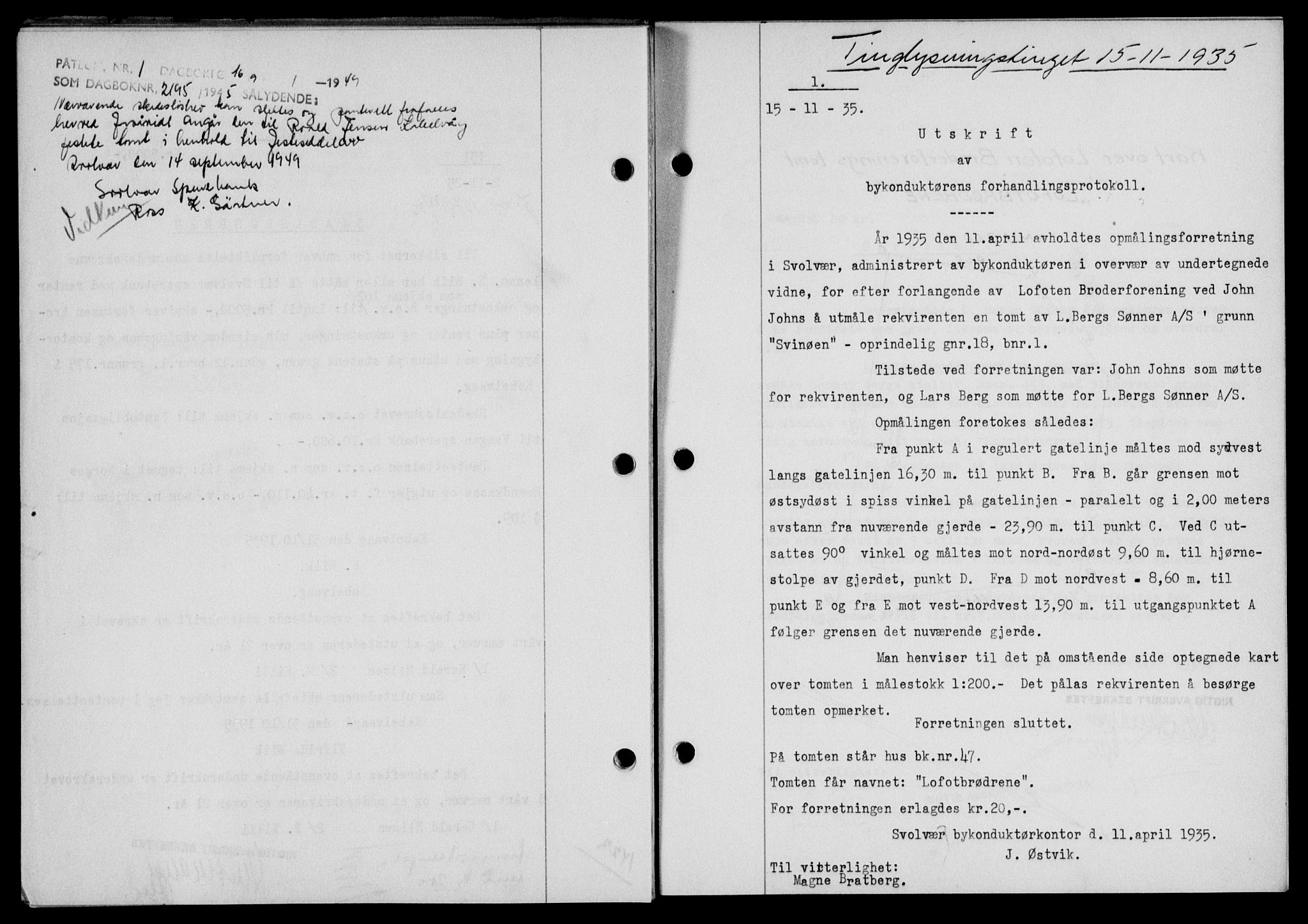 Lofoten sorenskriveri, AV/SAT-A-0017/1/2/2C/L0032b: Mortgage book no. 32b, 1935-1935, Deed date: 15.11.1935