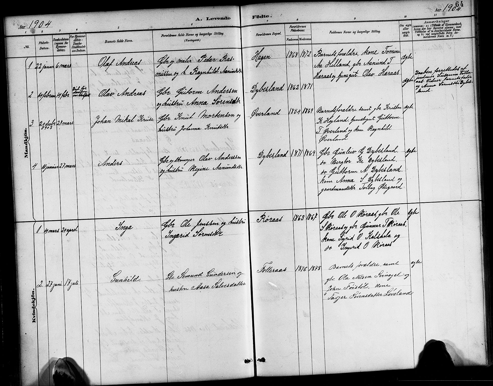 Bjelland sokneprestkontor, SAK/1111-0005/F/Fb/Fbb/L0005: Parish register (copy) no. B 5, 1887-1918, p. 64