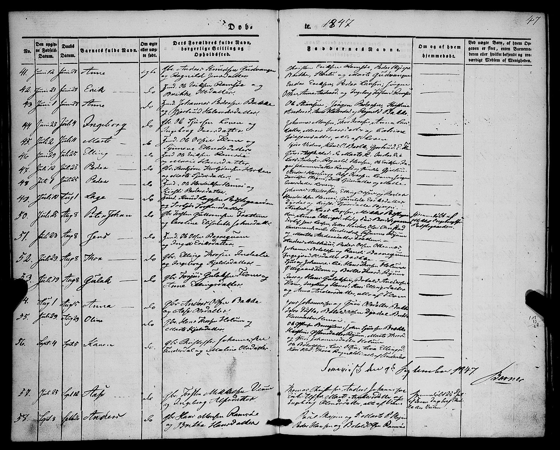 Aurland sokneprestembete, AV/SAB-A-99937/H/Ha/Haa/L0007: Parish register (official) no. A 7, 1842-1853, p. 47