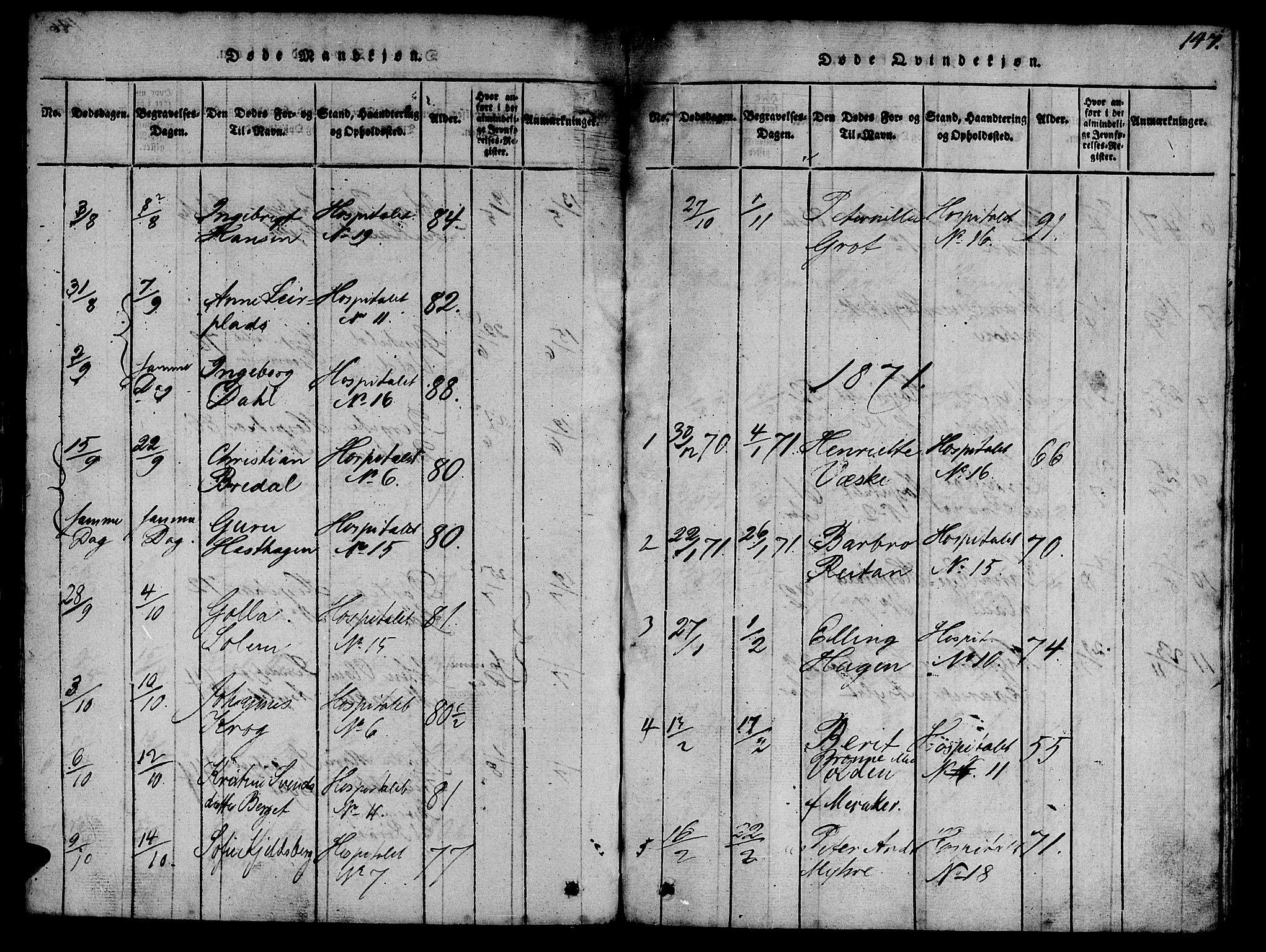 Ministerialprotokoller, klokkerbøker og fødselsregistre - Sør-Trøndelag, SAT/A-1456/623/L0478: Parish register (copy) no. 623C01, 1815-1873, p. 147