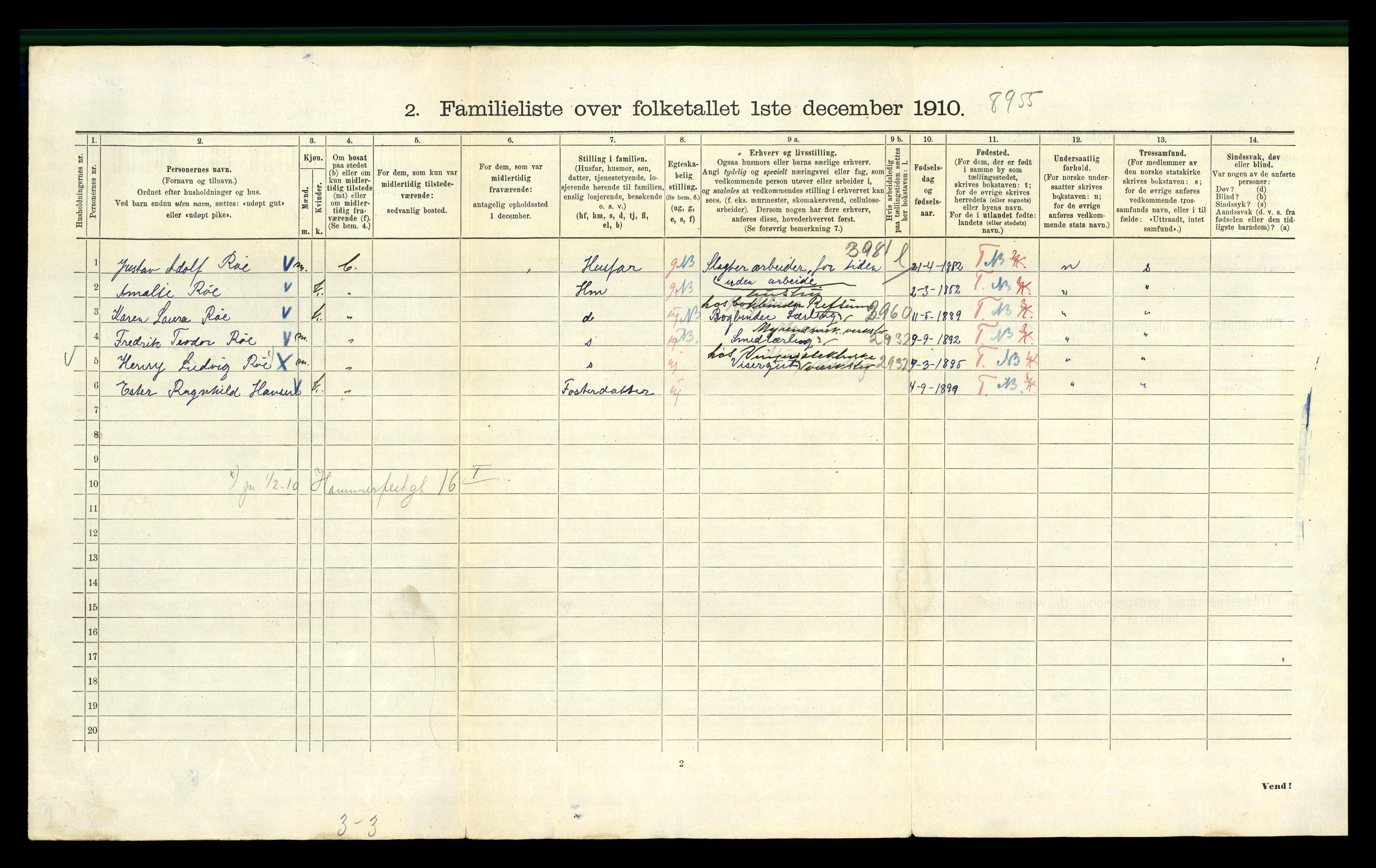 RA, 1910 census for Kristiania, 1910, p. 33290