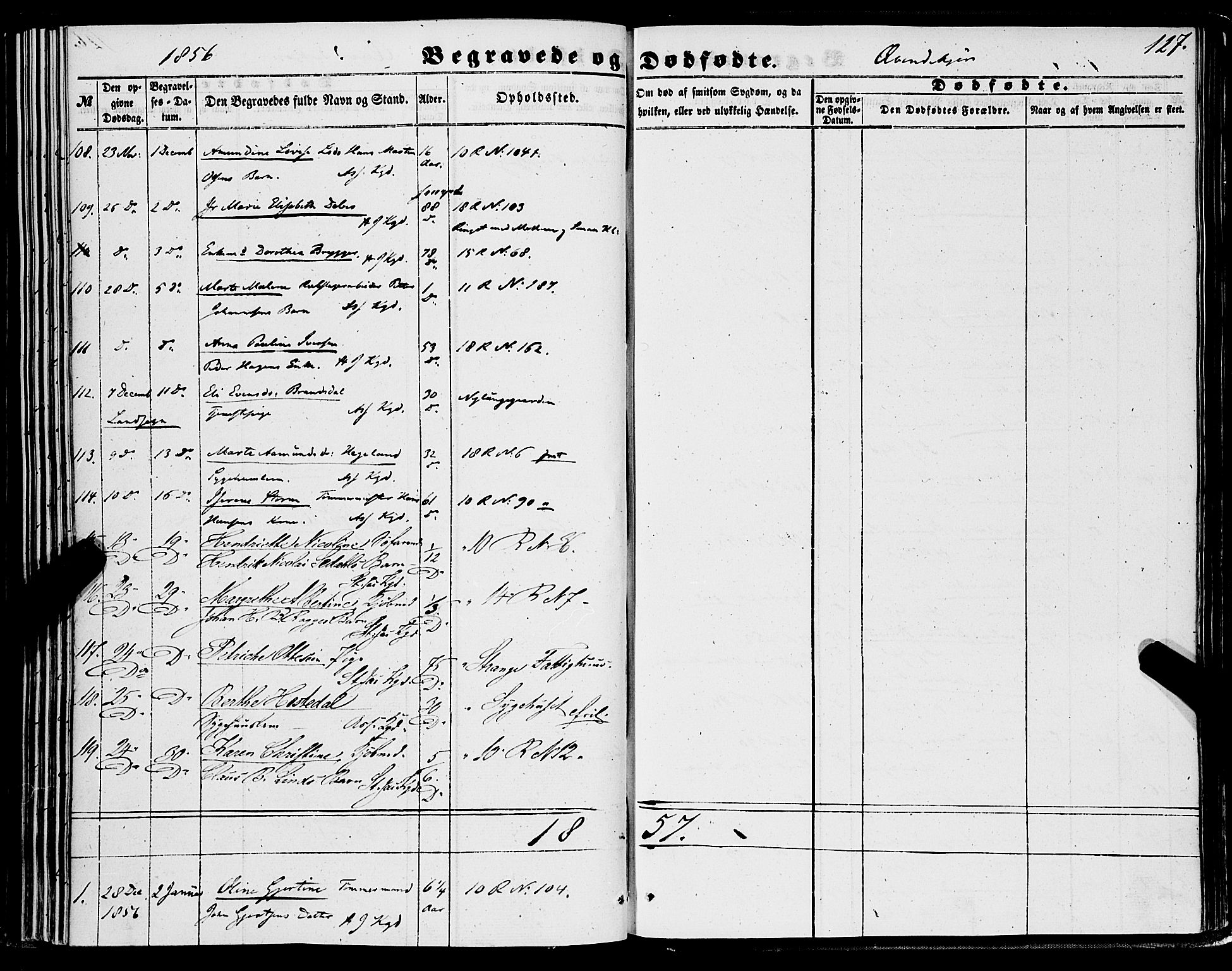 Domkirken sokneprestembete, SAB/A-74801/H/Haa/L0041: Parish register (official) no. E 2, 1853-1863, p. 127