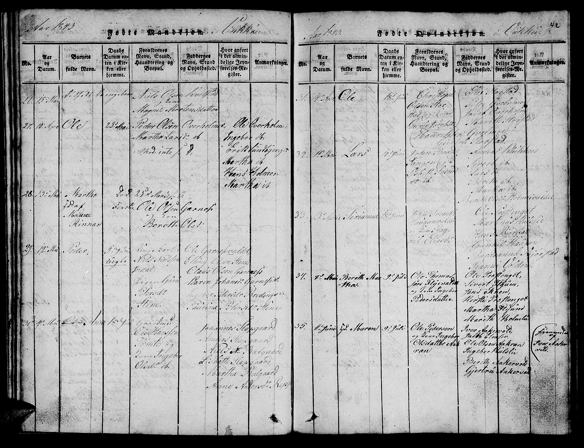 Ministerialprotokoller, klokkerbøker og fødselsregistre - Nord-Trøndelag, AV/SAT-A-1458/723/L0251: Parish register (copy) no. 723C01 /2, 1843-1845, p. 42