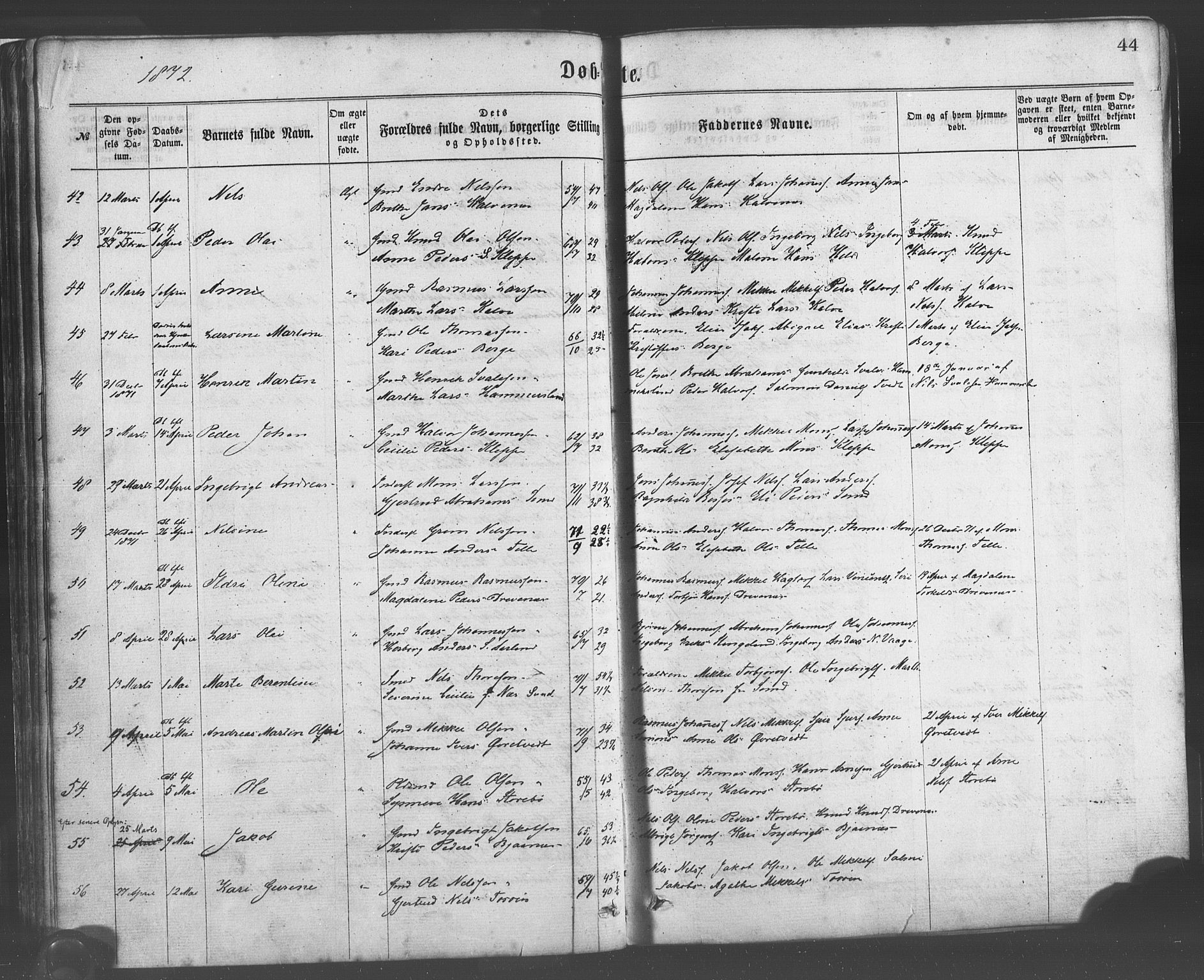 Sund sokneprestembete, SAB/A-99930: Parish register (official) no. A 15, 1867-1881, p. 44