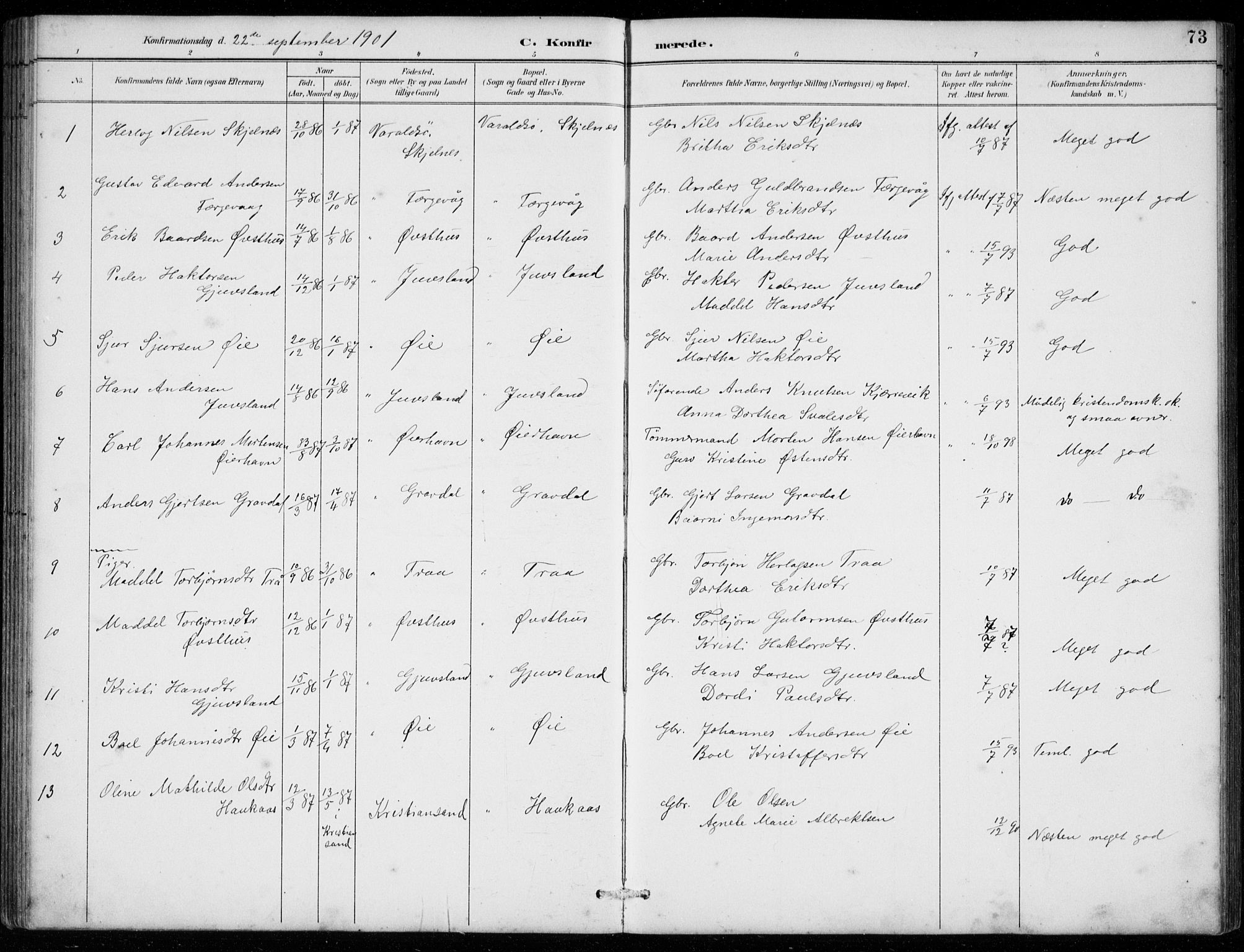 Strandebarm sokneprestembete, AV/SAB-A-78401/H/Hab: Parish register (copy) no. C  1, 1891-1913, p. 73