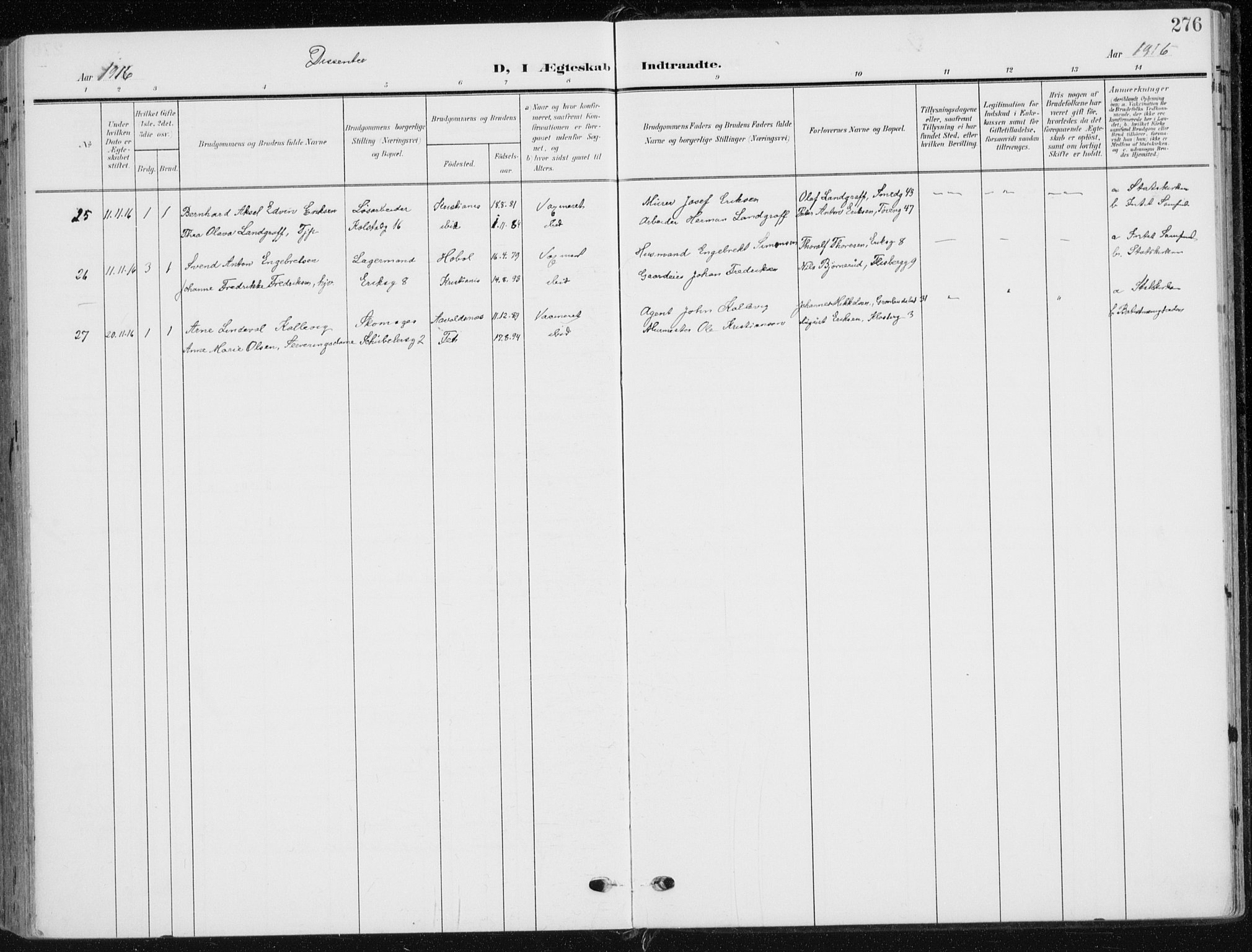 Kampen prestekontor Kirkebøker, AV/SAO-A-10853/F/Fa/L0011: Parish register (official) no. I 11, 1907-1917, p. 276