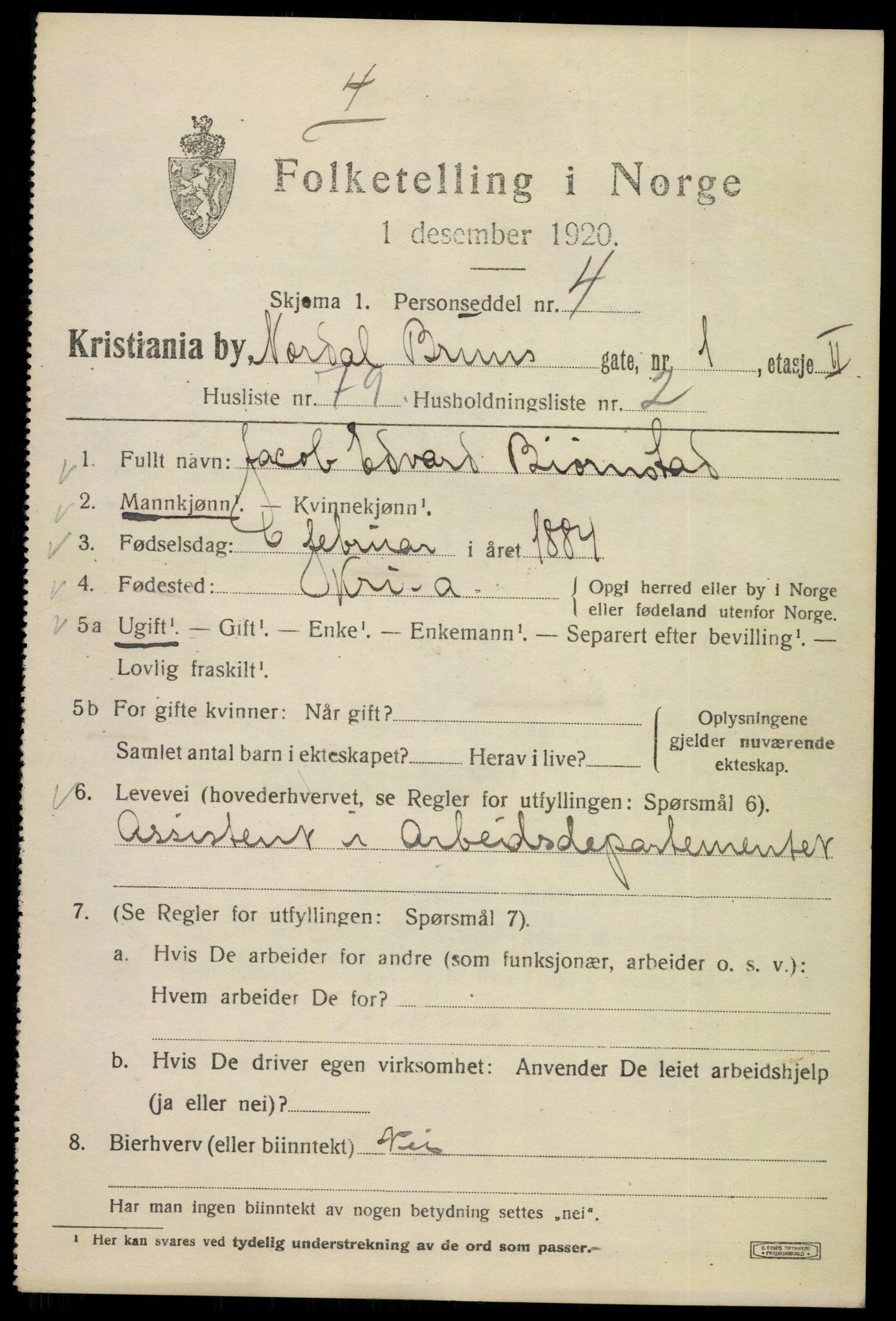 SAO, 1920 census for Kristiania, 1920, p. 420925