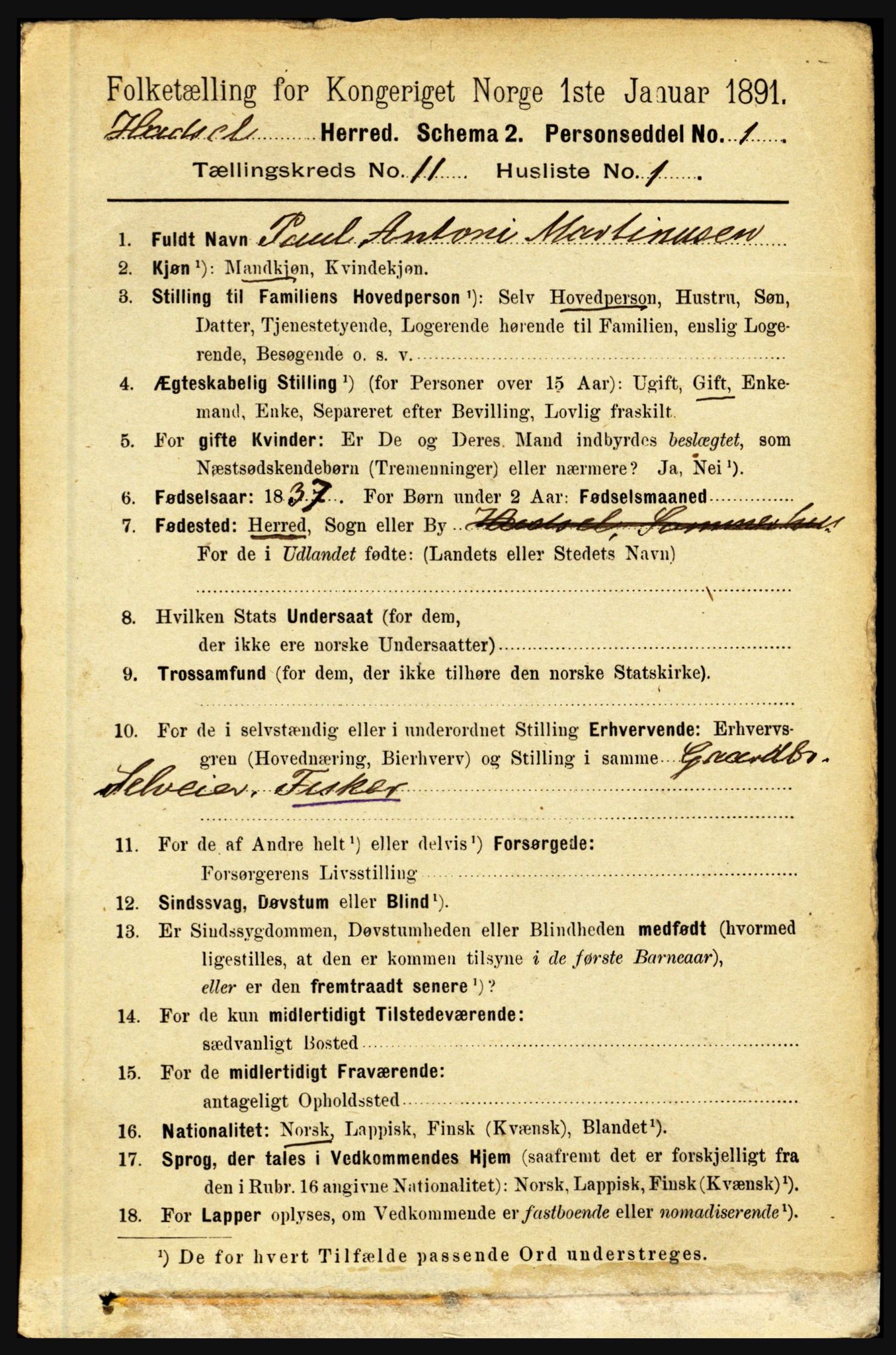 RA, 1891 census for 1866 Hadsel, 1891, p. 4720