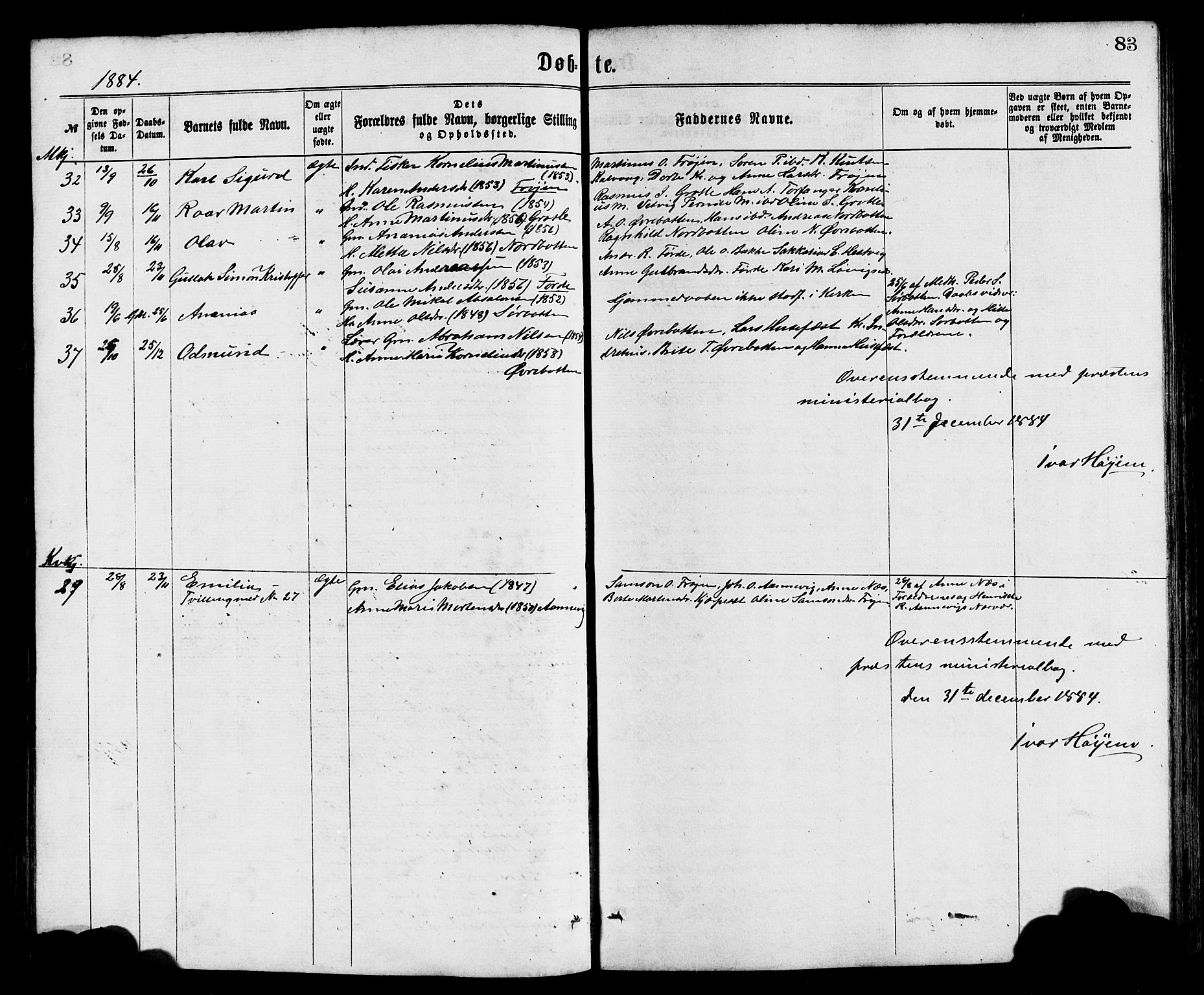 Bremanger sokneprestembete, SAB/A-82201/H/Hab/Haba/L0002: Parish register (copy) no. A 2, 1866-1889, p. 83