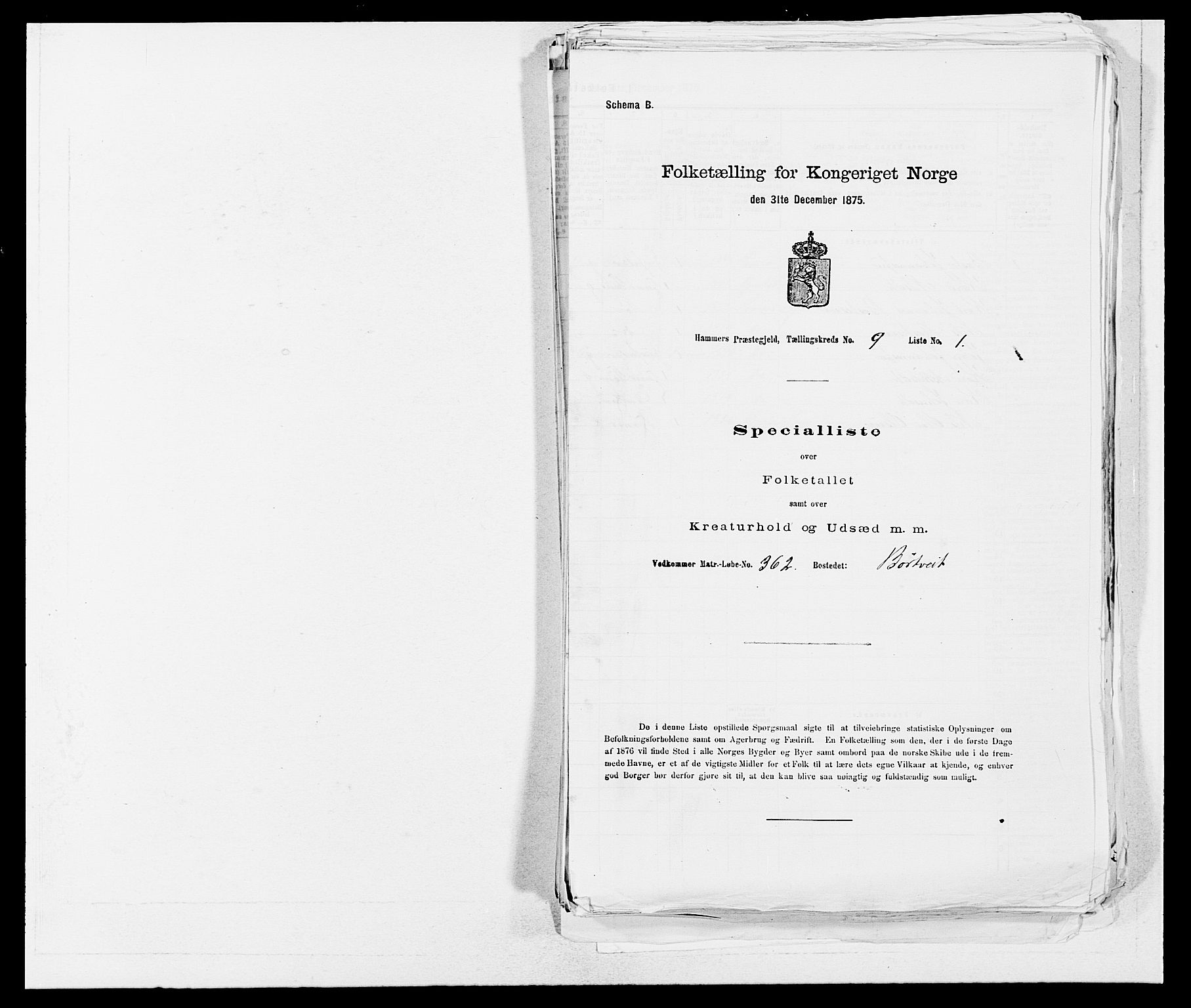 SAB, 1875 census for 1254P Hamre, 1875, p. 1157