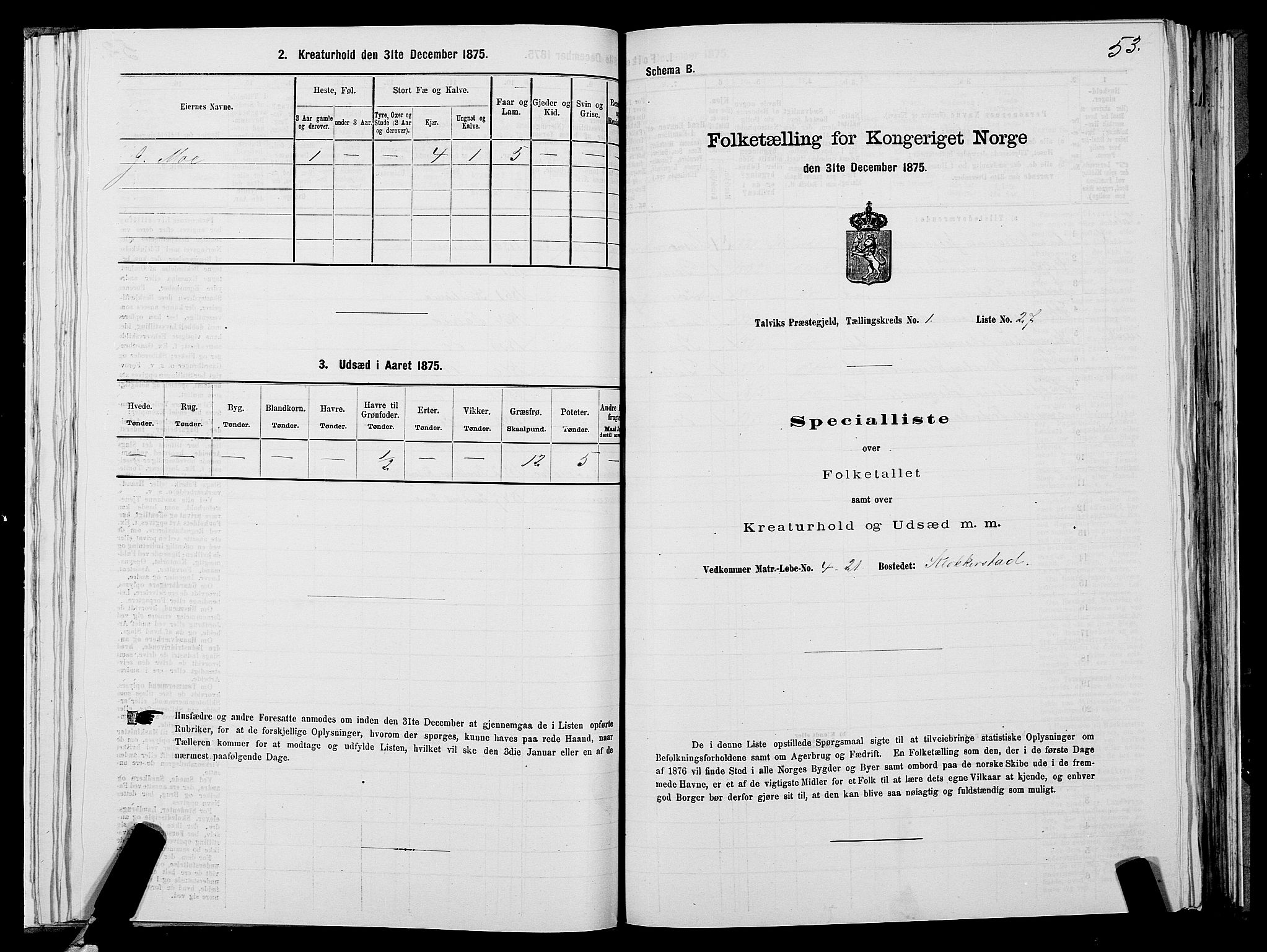 SATØ, 1875 census for 2013P Talvik, 1875, p. 1053