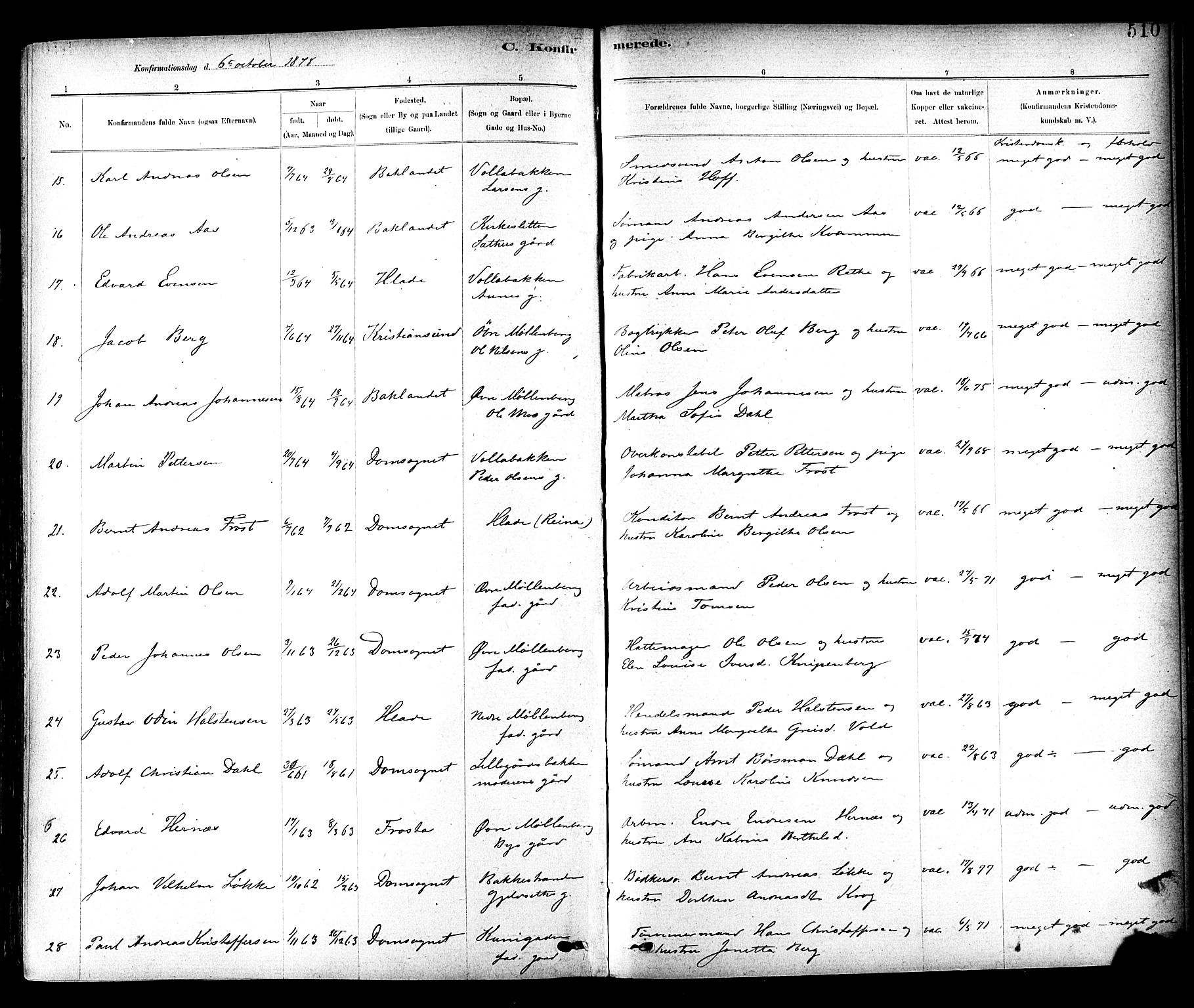 Ministerialprotokoller, klokkerbøker og fødselsregistre - Sør-Trøndelag, AV/SAT-A-1456/604/L0188: Parish register (official) no. 604A09, 1878-1892, p. 510