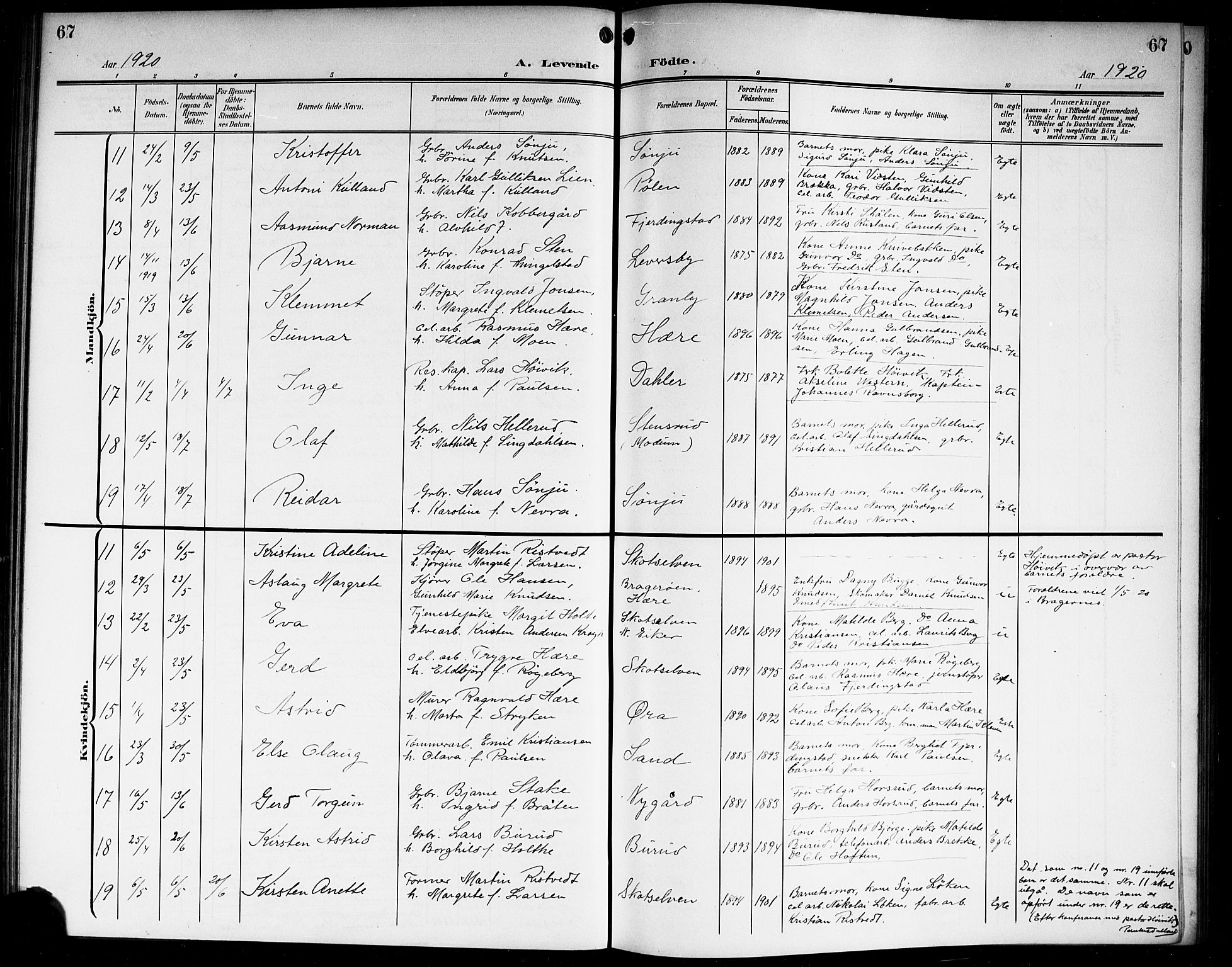 Eiker kirkebøker, SAKO/A-4/G/Gb/L0005: Parish register (copy) no. II 5, 1901-1923, p. 67
