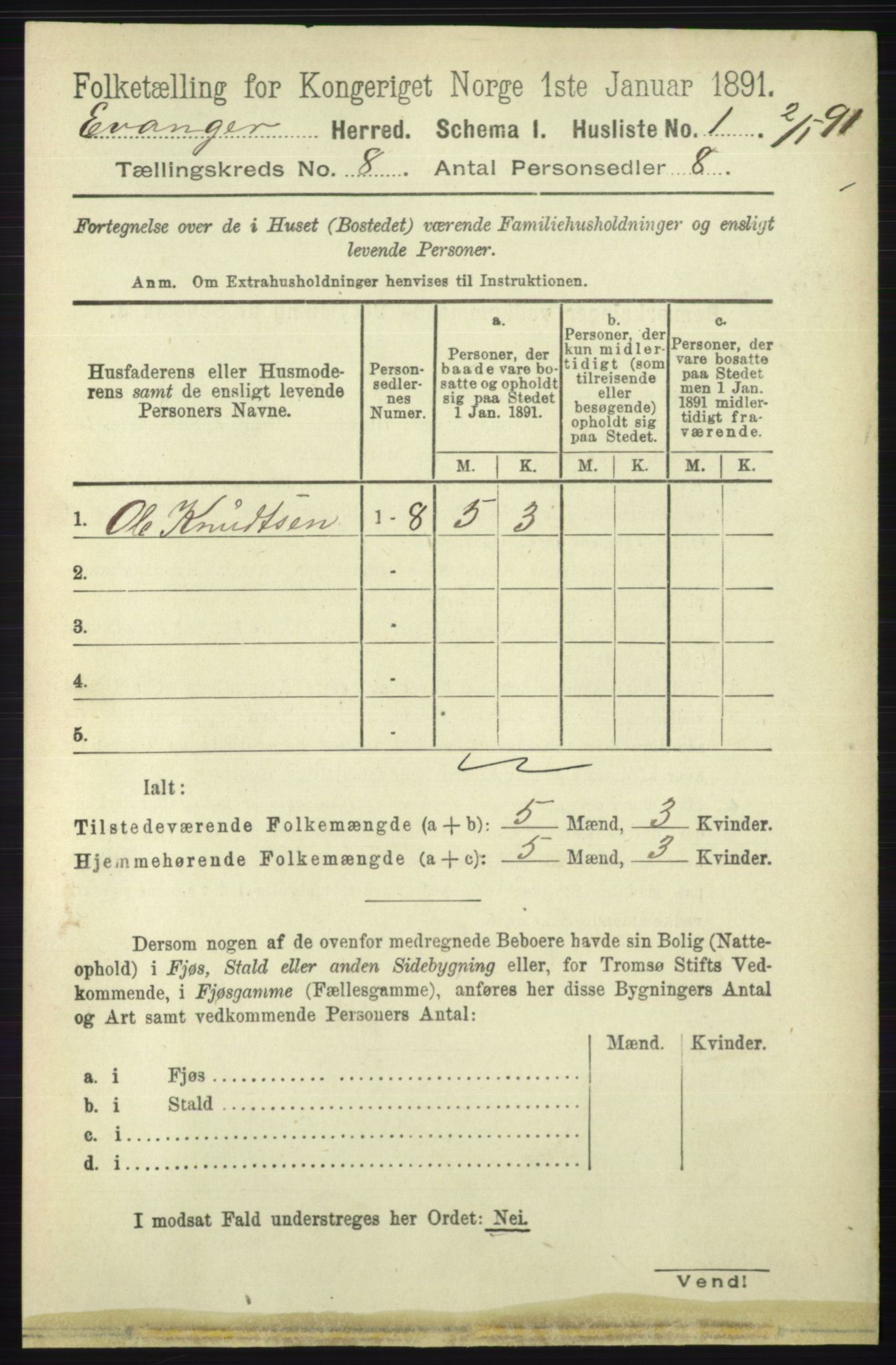 RA, 1891 census for 1237 Evanger, 1891, p. 2247
