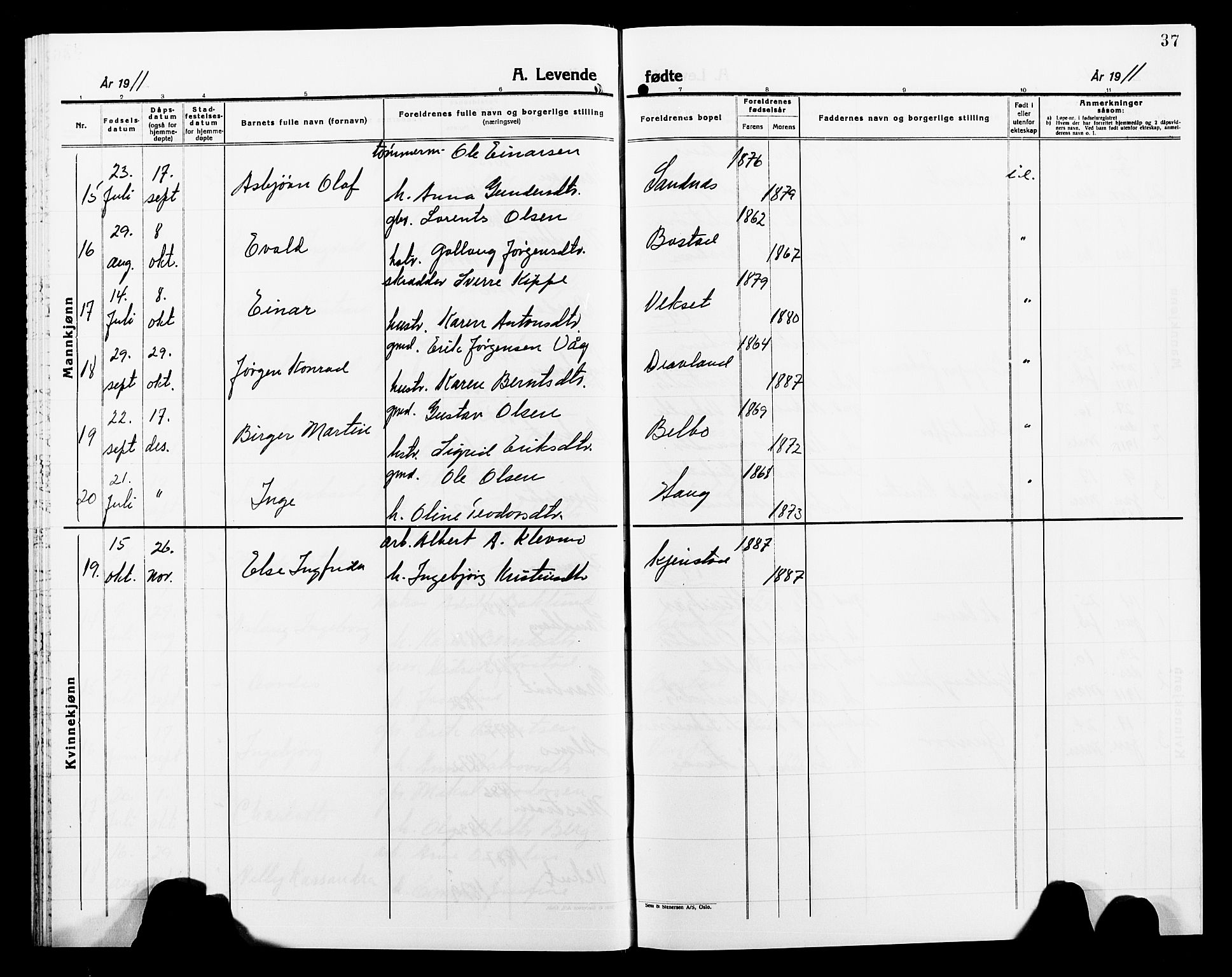 Ministerialprotokoller, klokkerbøker og fødselsregistre - Nord-Trøndelag, SAT/A-1458/749/L0488: Parish register (official) no. 749D04, 1903-1915, p. 37