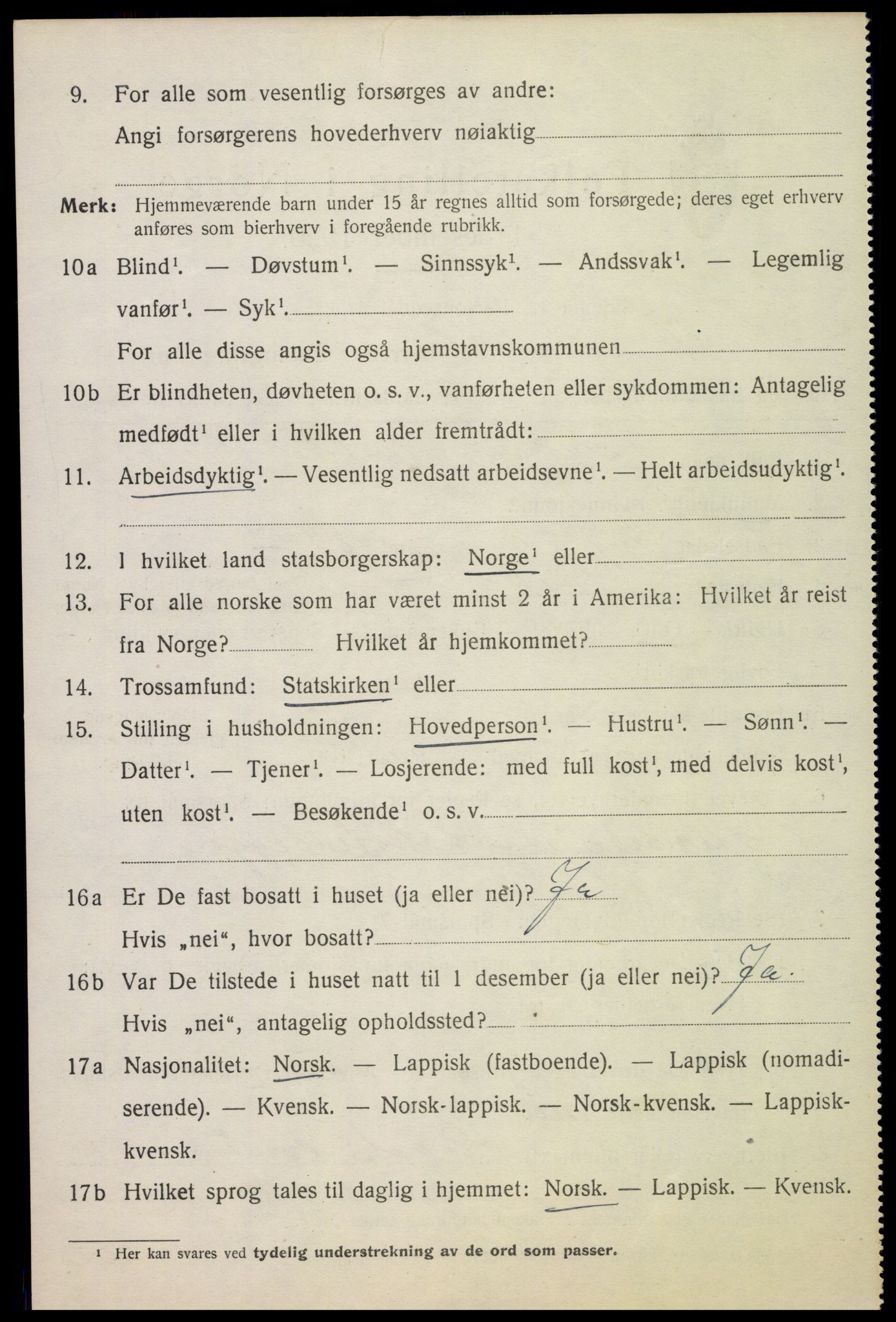 SAT, 1920 census for Sortland, 1920, p. 3625