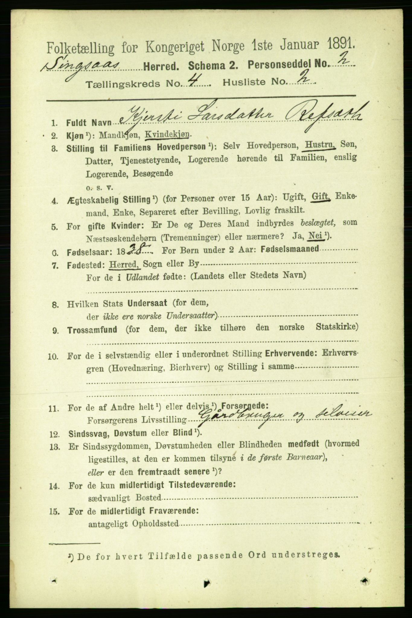 RA, 1891 census for 1646 Singsås, 1891, p. 841