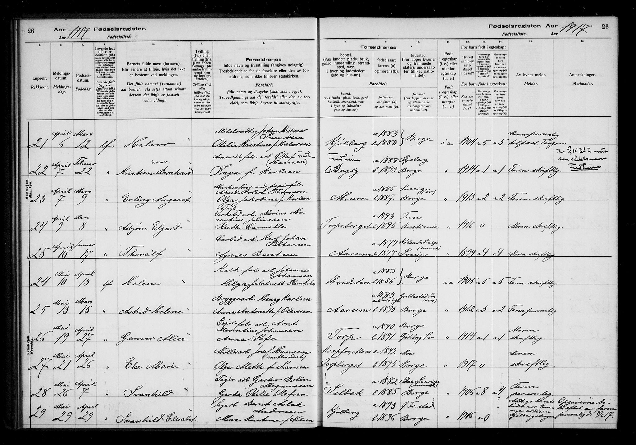 Borge prestekontor Kirkebøker, AV/SAO-A-10903/J/Ja/L0001: Birth register no. I 1, 1916-1925, p. 26