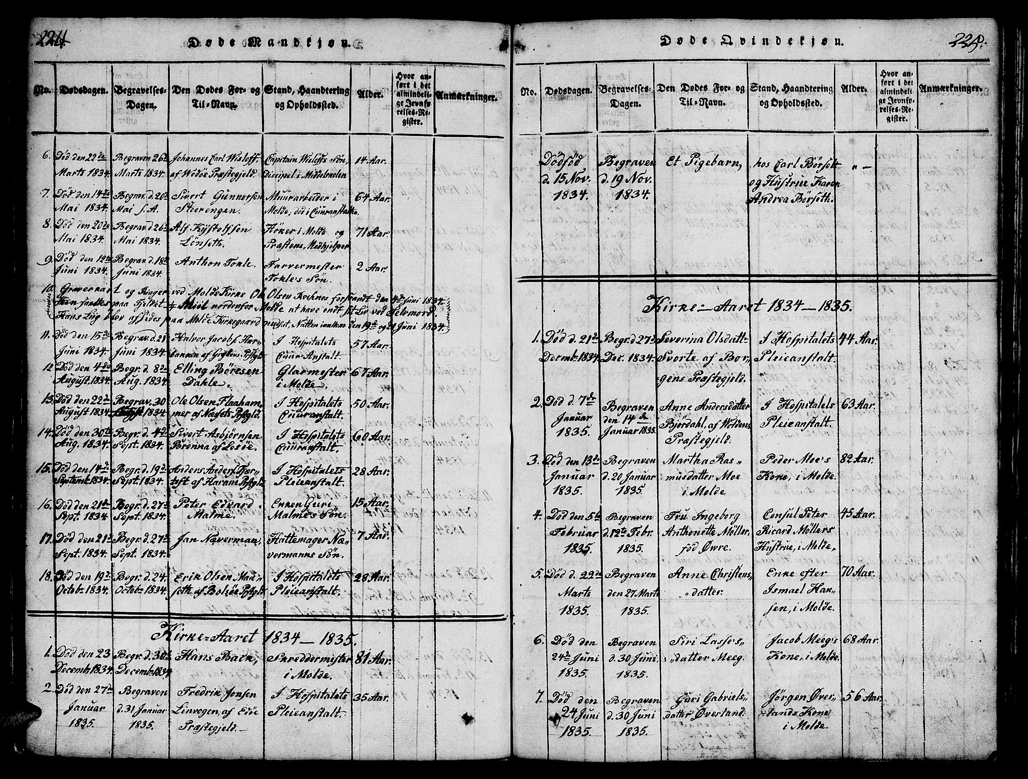 Ministerialprotokoller, klokkerbøker og fødselsregistre - Møre og Romsdal, SAT/A-1454/558/L0688: Parish register (official) no. 558A02, 1818-1843, p. 224-225