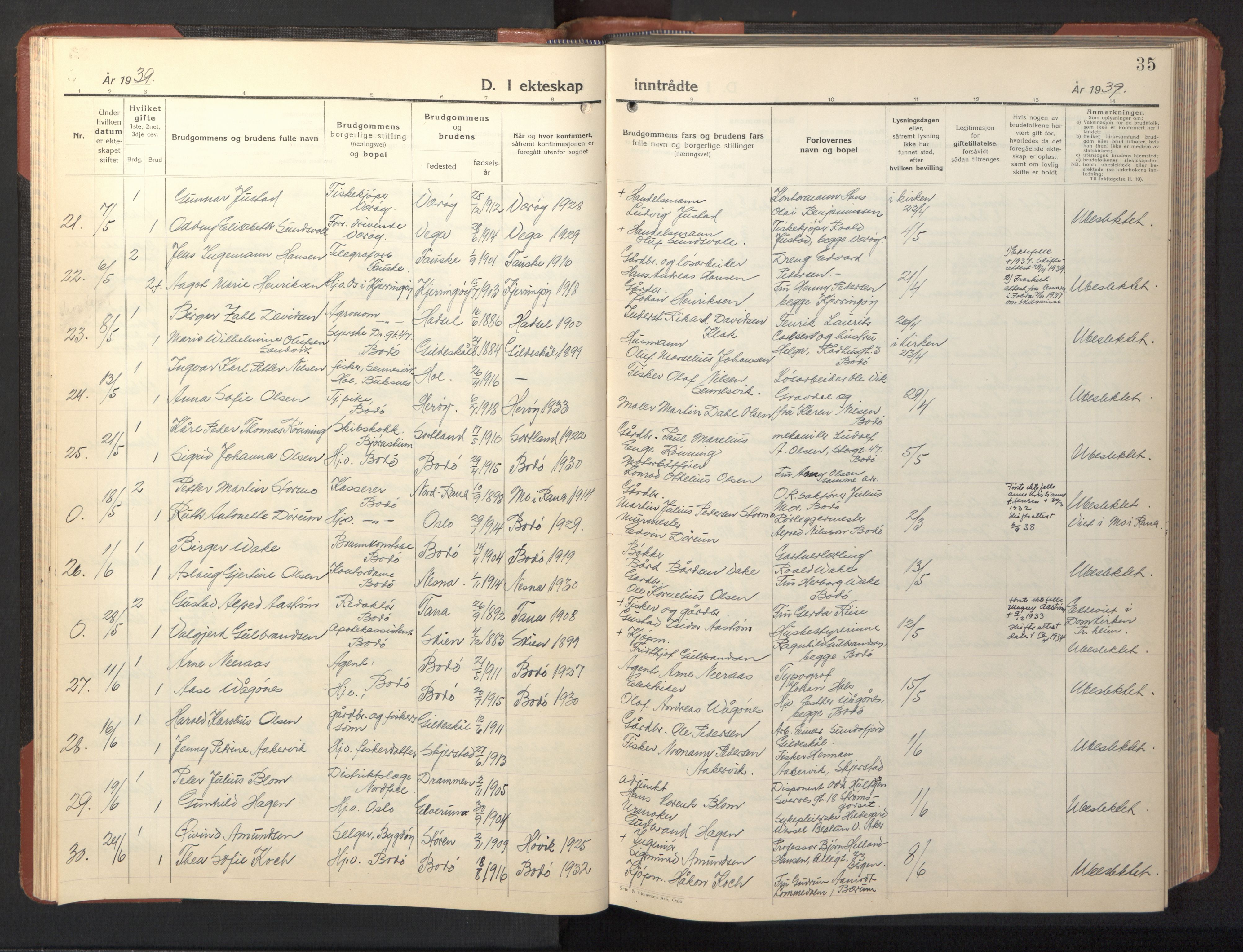 Ministerialprotokoller, klokkerbøker og fødselsregistre - Nordland, AV/SAT-A-1459/801/L0038: Parish register (copy) no. 801C13, 1935-1951, p. 35