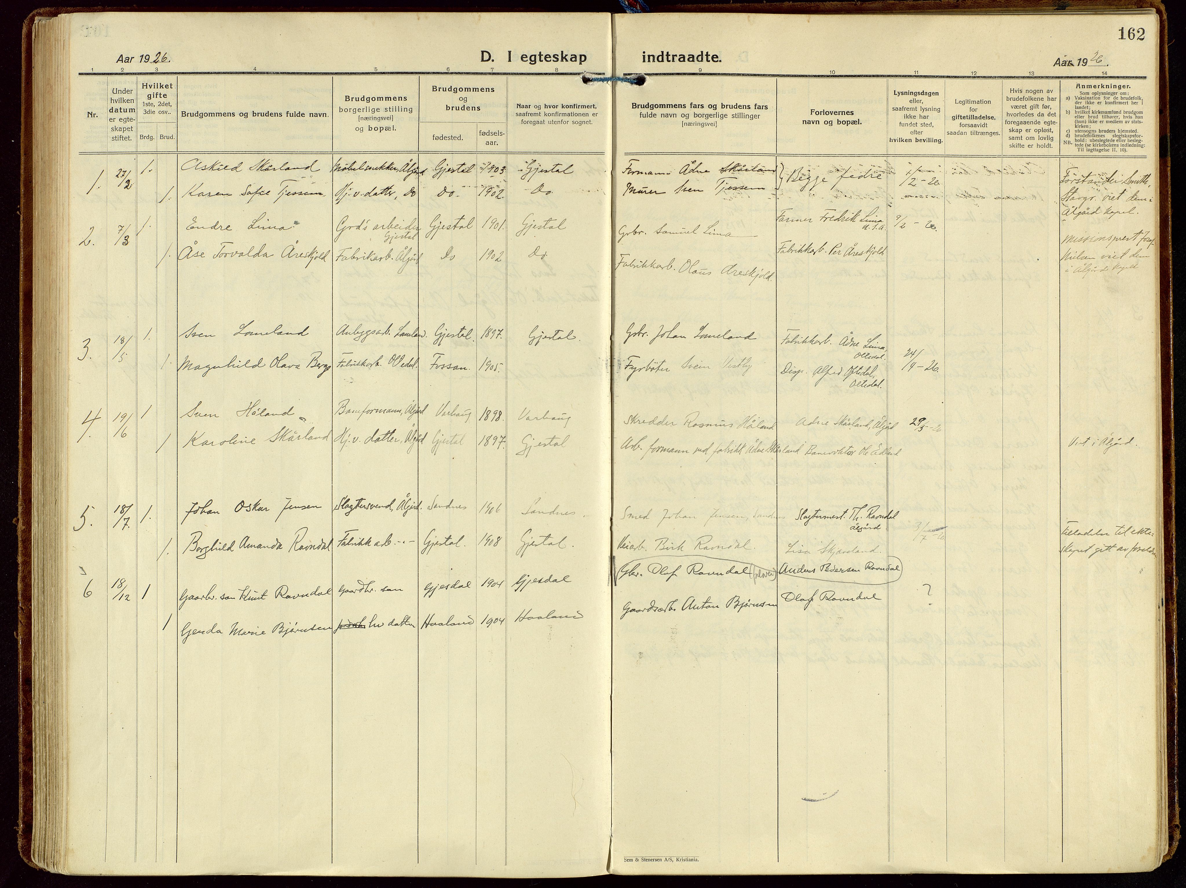 Gjesdal sokneprestkontor, SAST/A-101796/003/O/L0001: Parish register (official) no. A 1, 1925-1949, p. 162