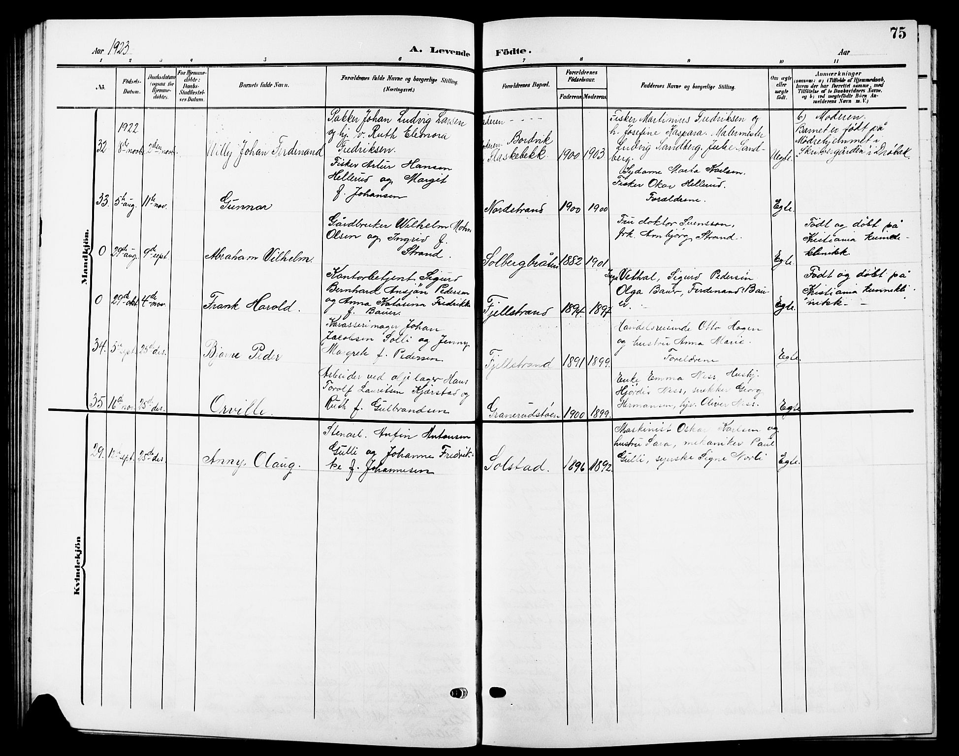 Nesodden prestekontor Kirkebøker, AV/SAO-A-10013/G/Ga/L0002: Parish register (copy) no. I 2, 1905-1924, p. 75