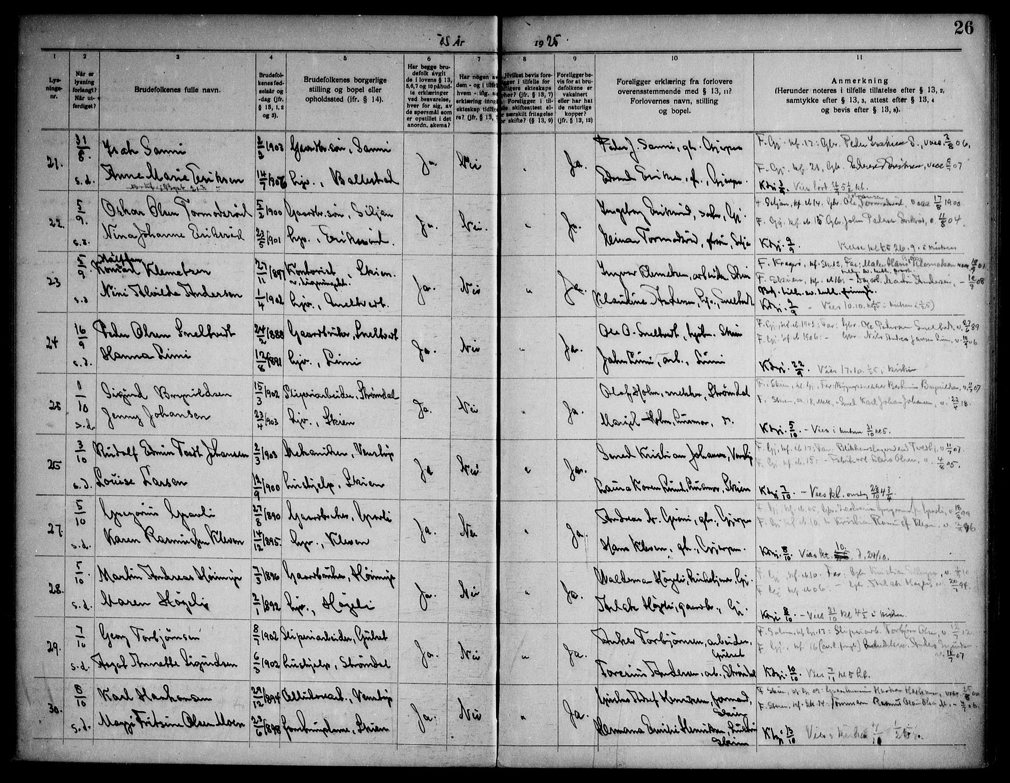 Gjerpen kirkebøker, SAKO/A-265/H/Ha/L0003: Banns register no. I 3, 1919-1946, p. 26