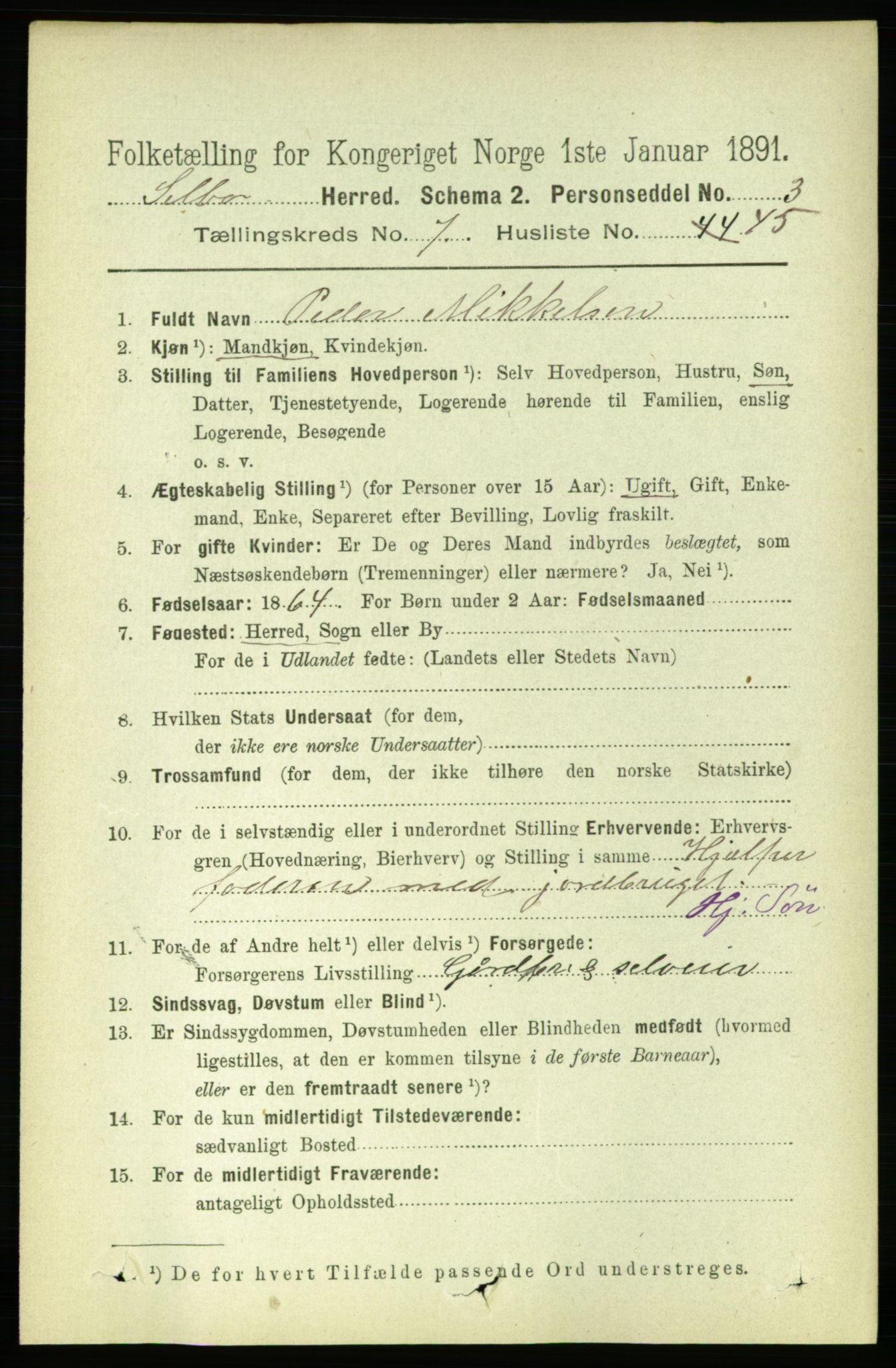 RA, 1891 census for 1664 Selbu, 1891, p. 2838