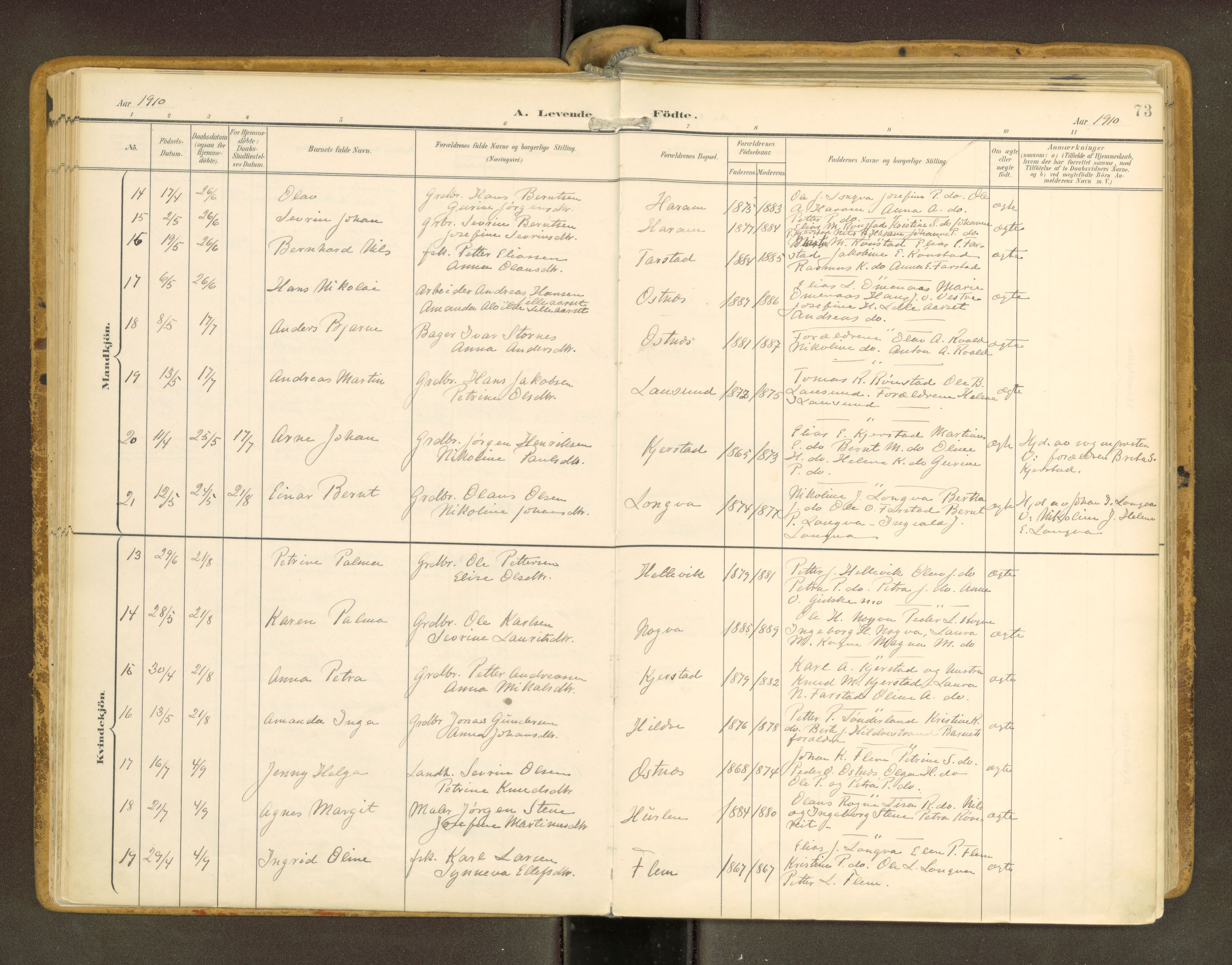 Ministerialprotokoller, klokkerbøker og fødselsregistre - Møre og Romsdal, SAT/A-1454/536/L0517: Parish register (official) no. 536A--, 1897-1917, p. 73
