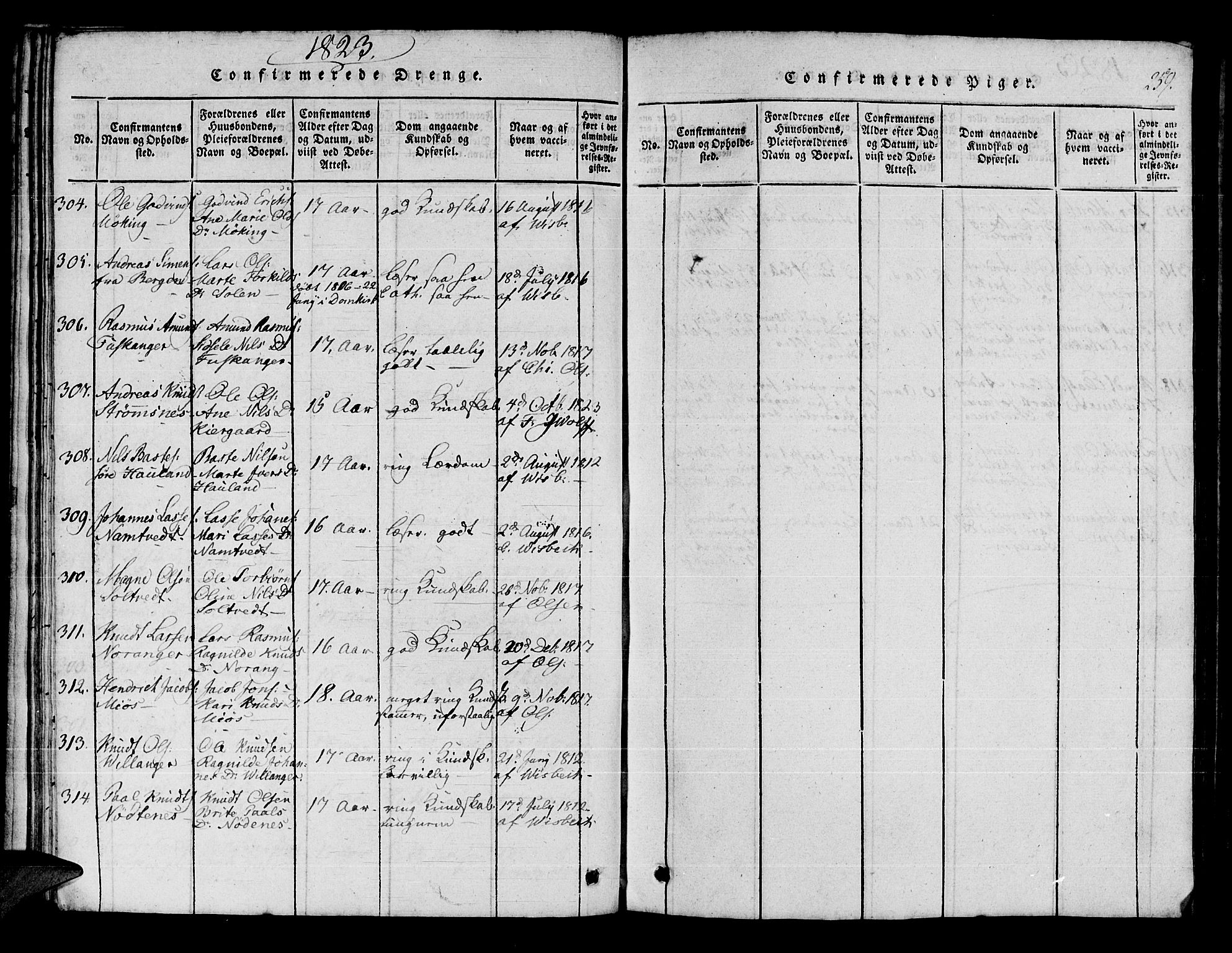 Manger sokneprestembete, AV/SAB-A-76801/H/Haa: Parish register (official) no. A 3, 1816-1824, p. 259