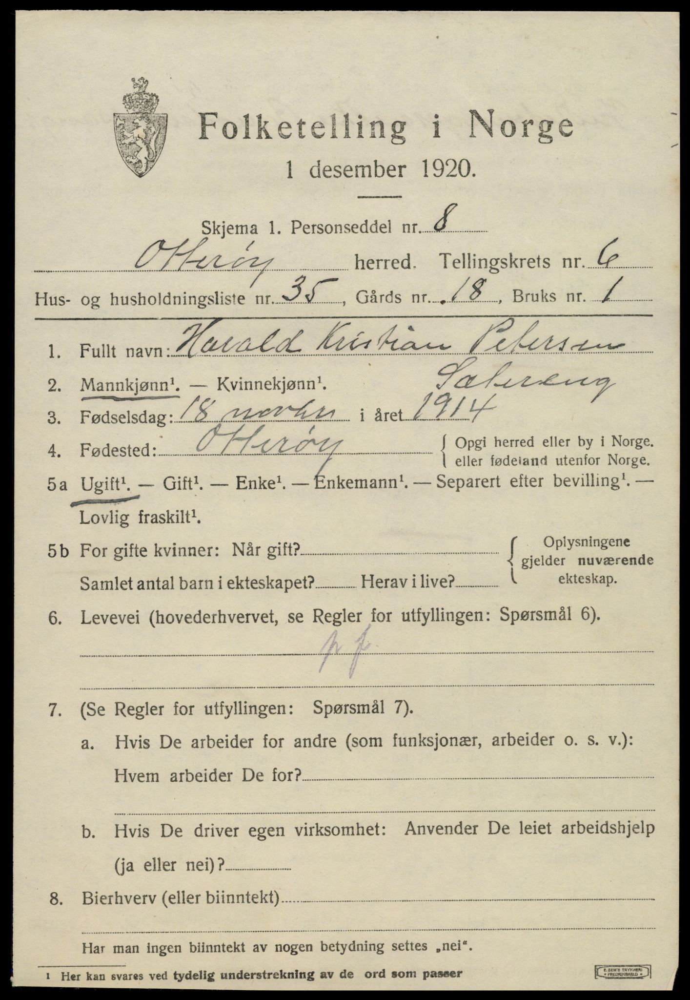 SAT, 1920 census for Otterøy, 1920, p. 2595