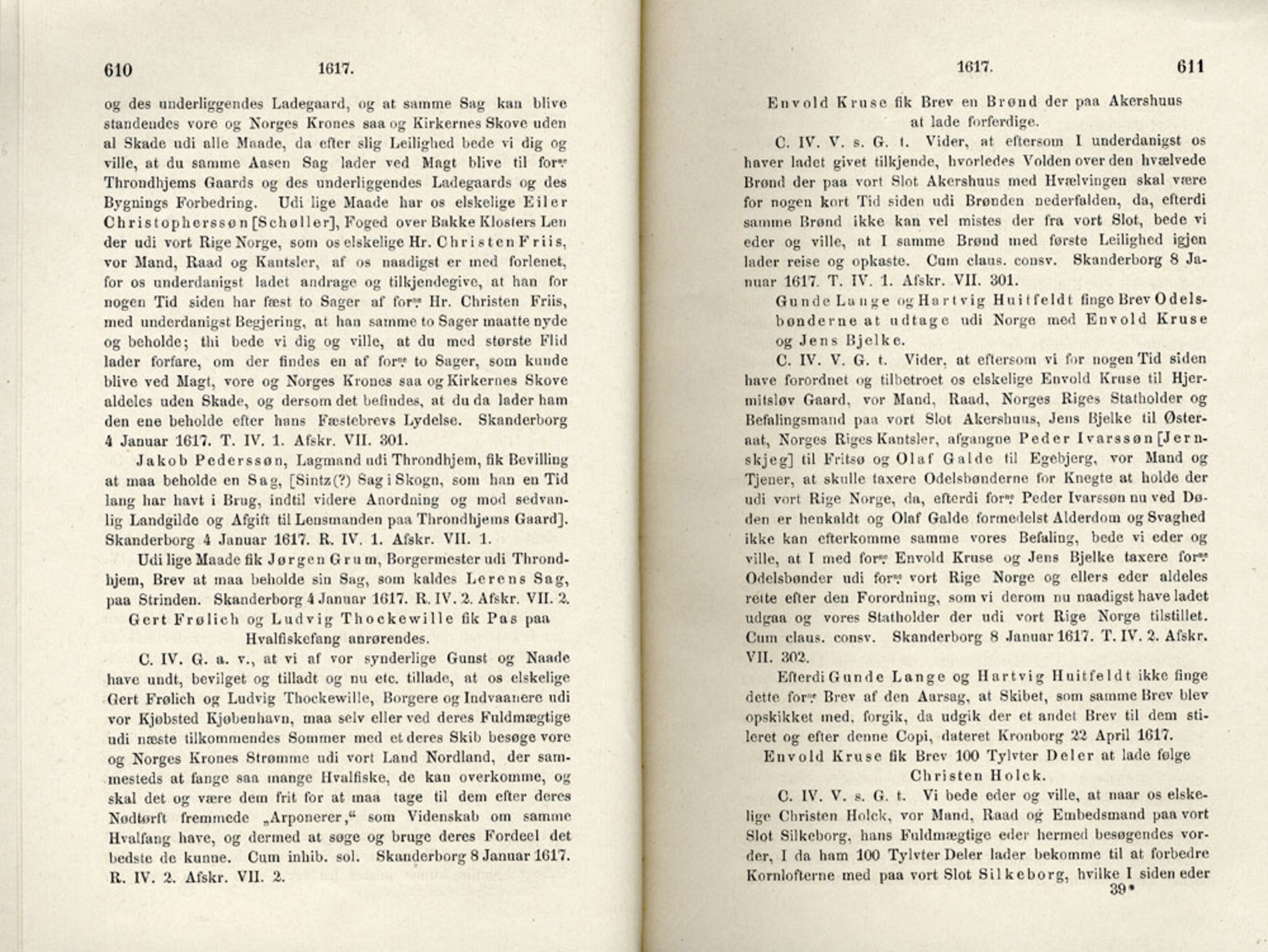 Publikasjoner utgitt av Det Norske Historiske Kildeskriftfond, PUBL/-/-/-: Norske Rigs-Registranter, bind 4, 1603-1618, p. 610-611