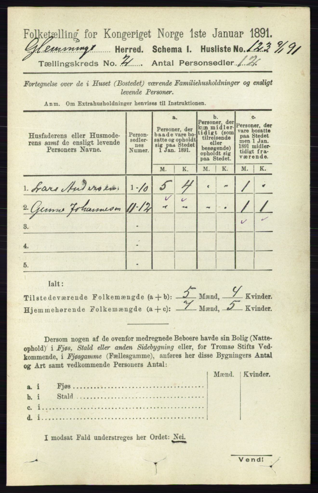 RA, 1891 census for 0132 Glemmen, 1891, p. 537