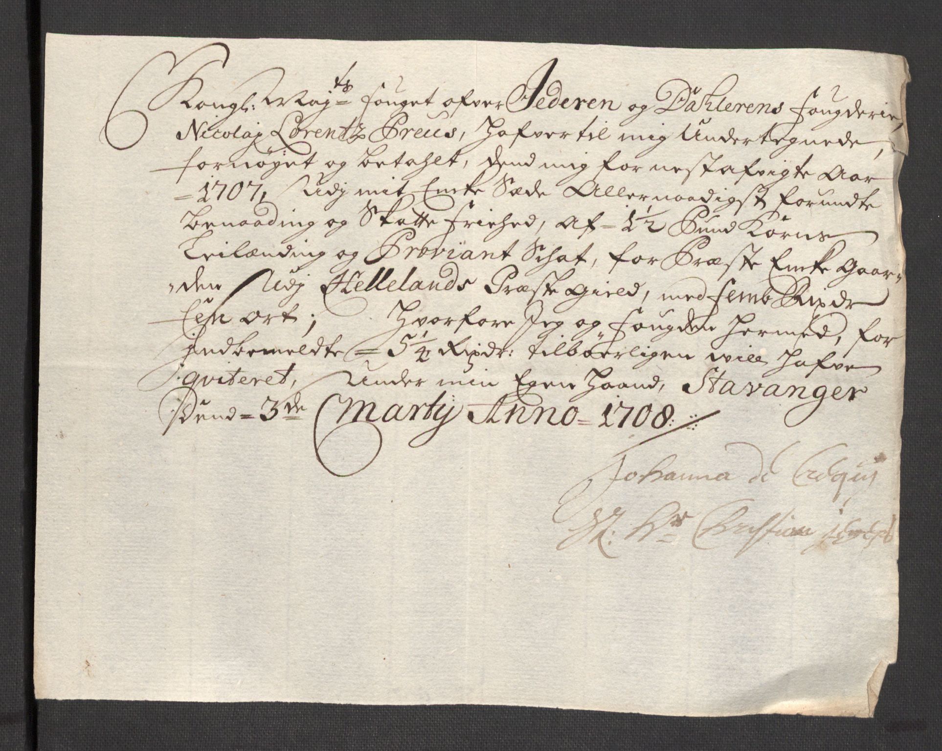 Rentekammeret inntil 1814, Reviderte regnskaper, Fogderegnskap, AV/RA-EA-4092/R46/L2733: Fogderegnskap Jæren og Dalane, 1705-1708, p. 295