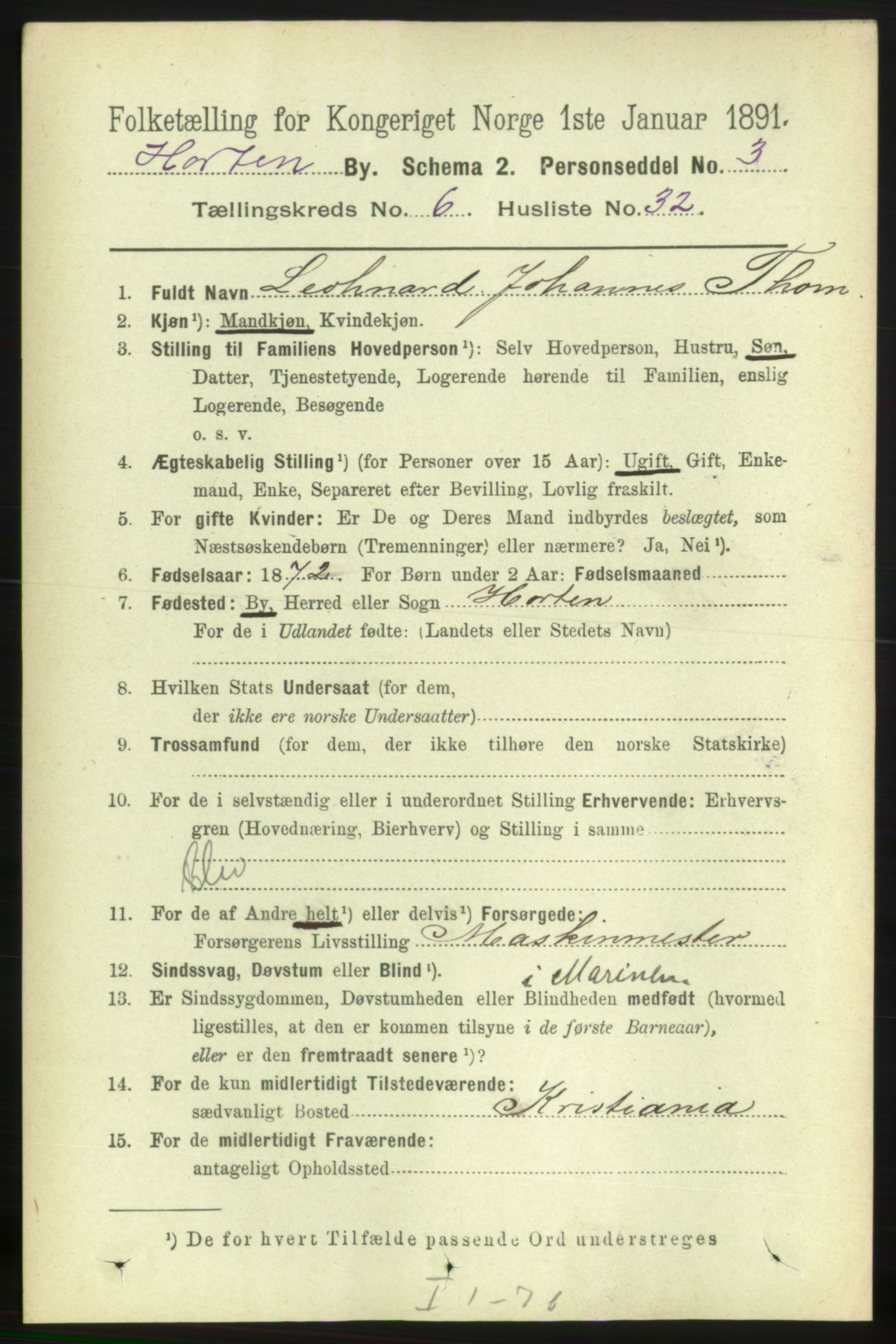RA, 1891 census for 0703 Horten, 1891, p. 4042