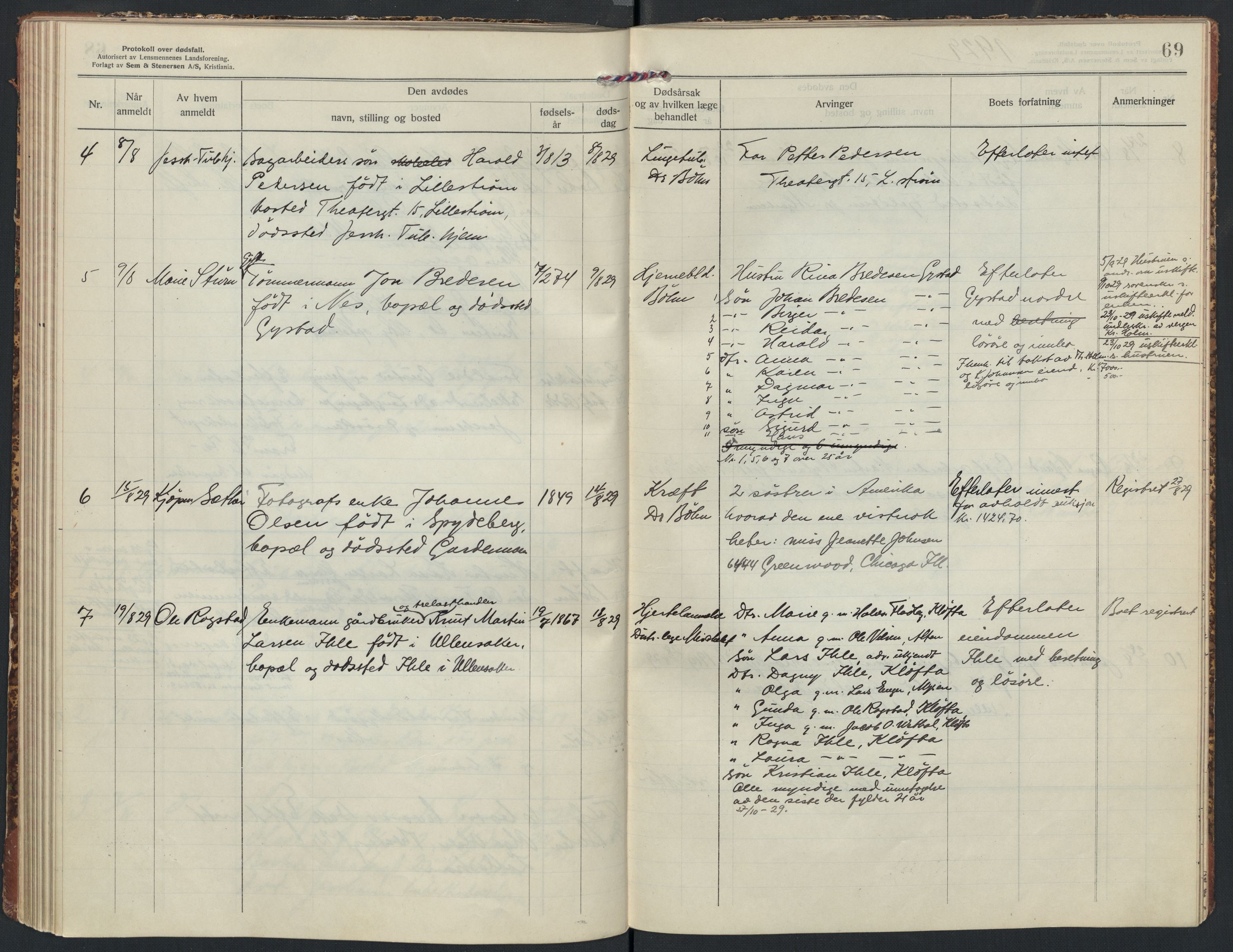 Ullensaker lensmannskontor, AV/SAO-A-10217/H/Ha/L0004: Dødsfallsprotokoll, 1925-1931, p. 69