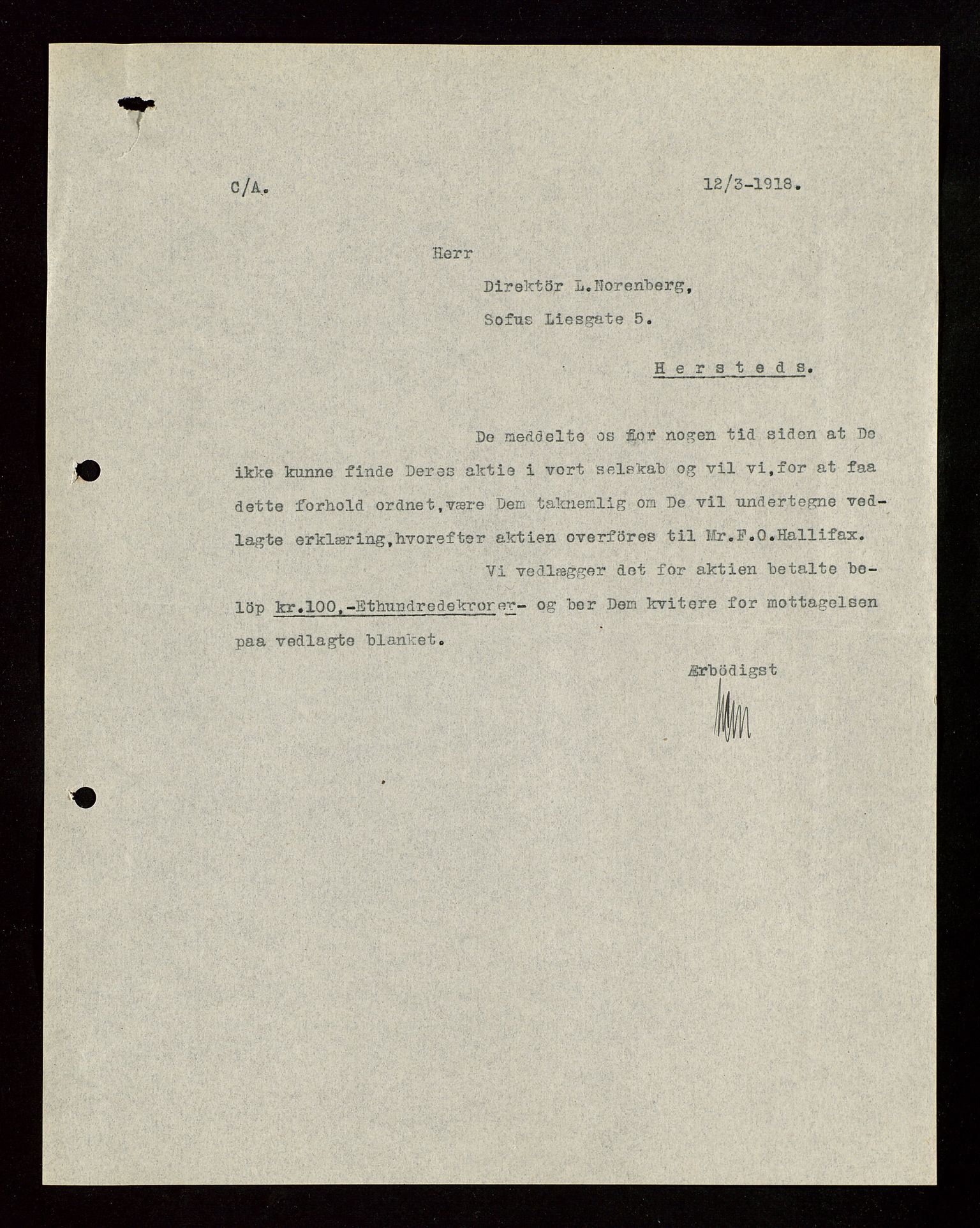 Pa 1521 - A/S Norske Shell, AV/SAST-A-101915/E/Ea/Eaa/L0003: Sjefskorrespondanse, 1918, p. 184