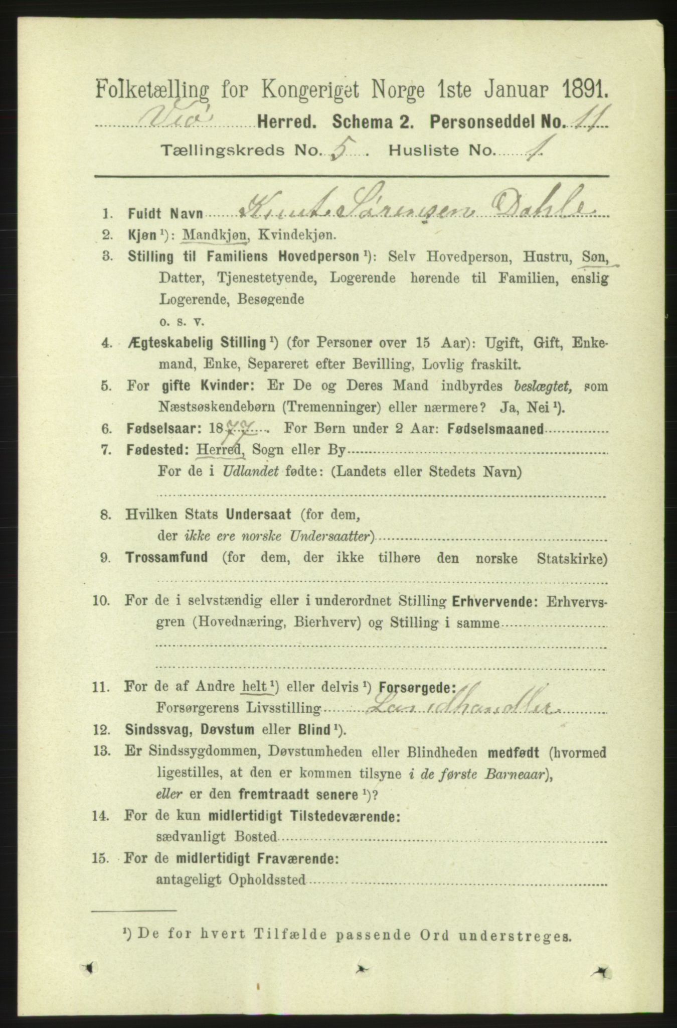 RA, 1891 census for 1541 Veøy, 1891, p. 2493