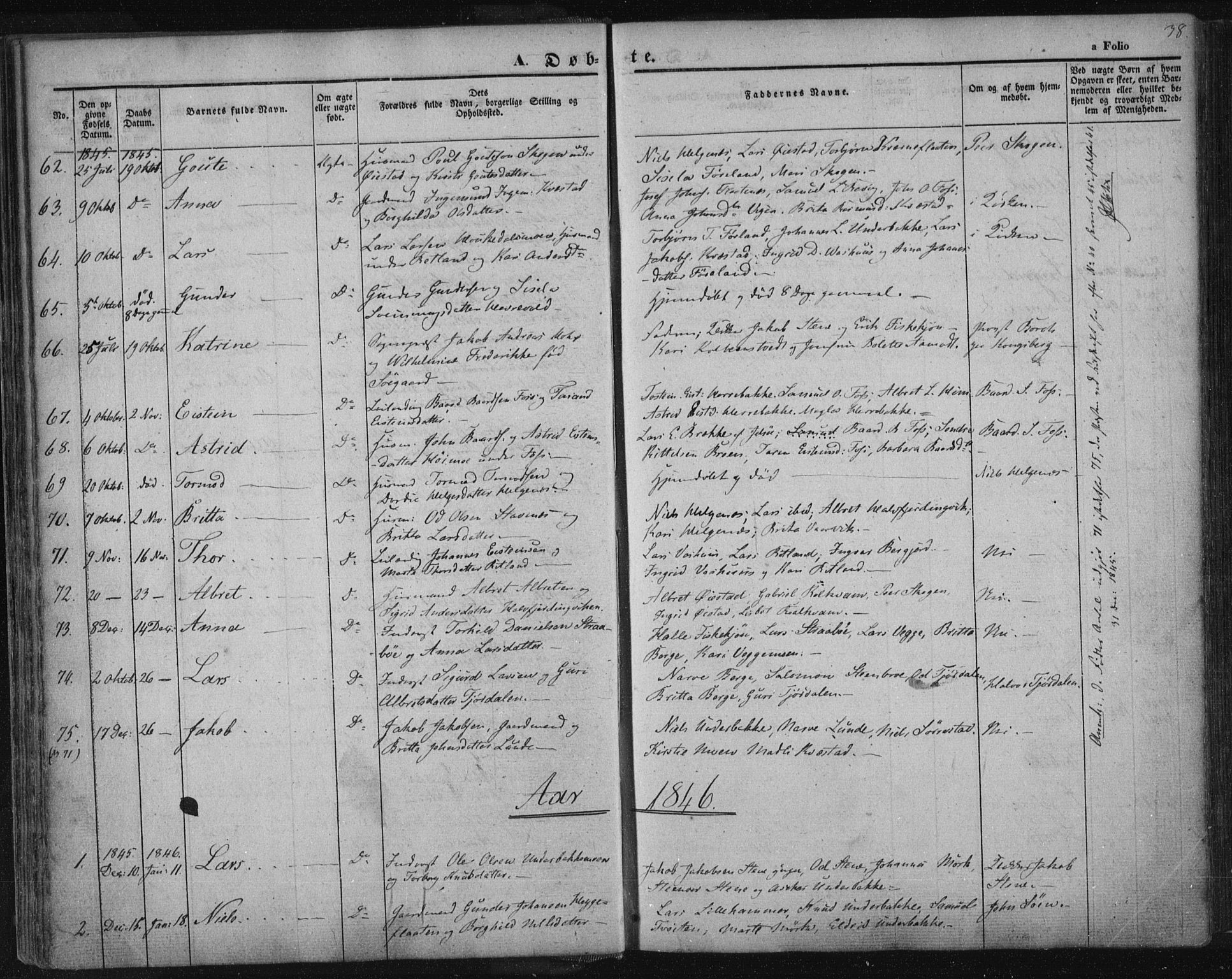 Suldal sokneprestkontor, AV/SAST-A-101845/01/IV/L0008: Parish register (official) no. A 8, 1836-1853, p. 38