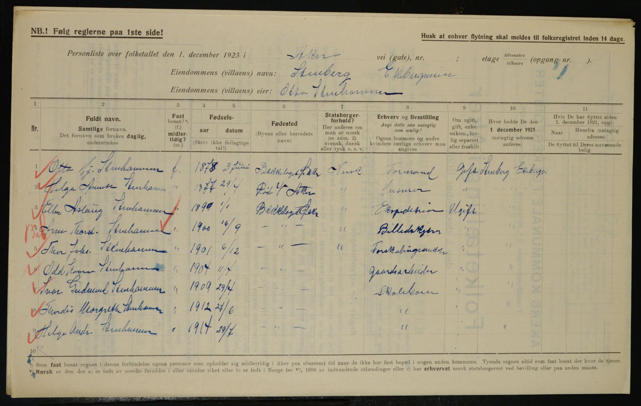 , Municipal Census 1923 for Aker, 1923, p. 38060