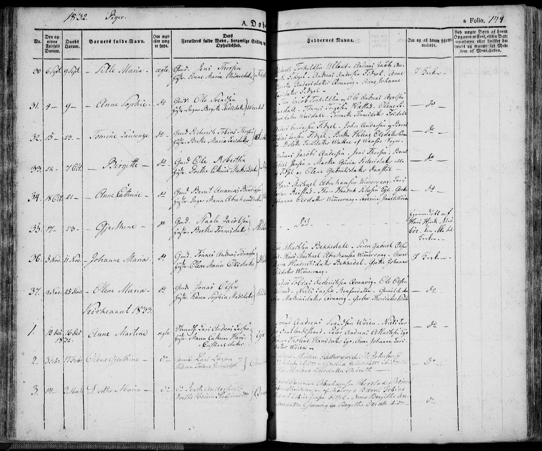 Flekkefjord sokneprestkontor, AV/SAK-1111-0012/F/Fa/Fac/L0003: Parish register (official) no. A 3, 1826-1841, p. 144