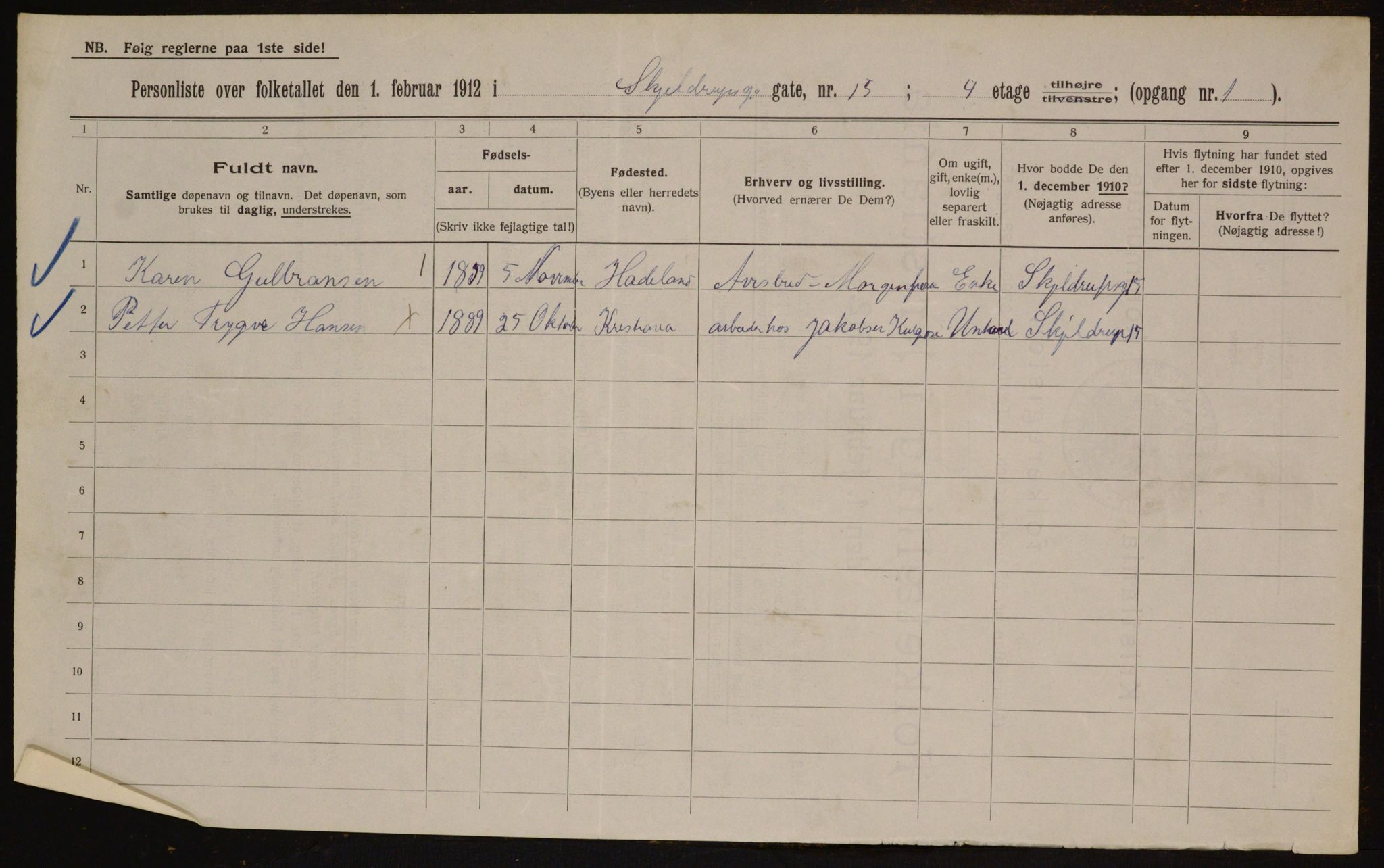 OBA, Municipal Census 1912 for Kristiania, 1912, p. 96316